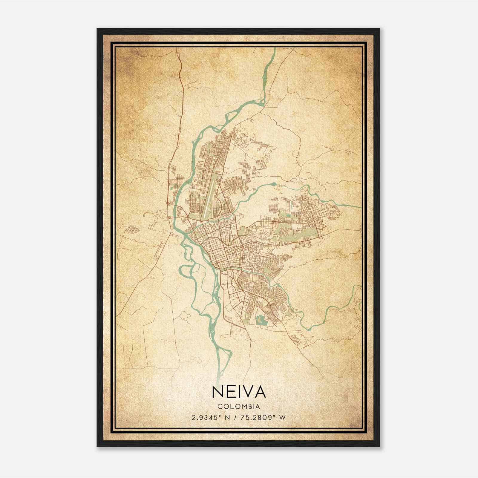 Vintage Neiva Colombia Map Poster, Neiva City Road Wall Art Print