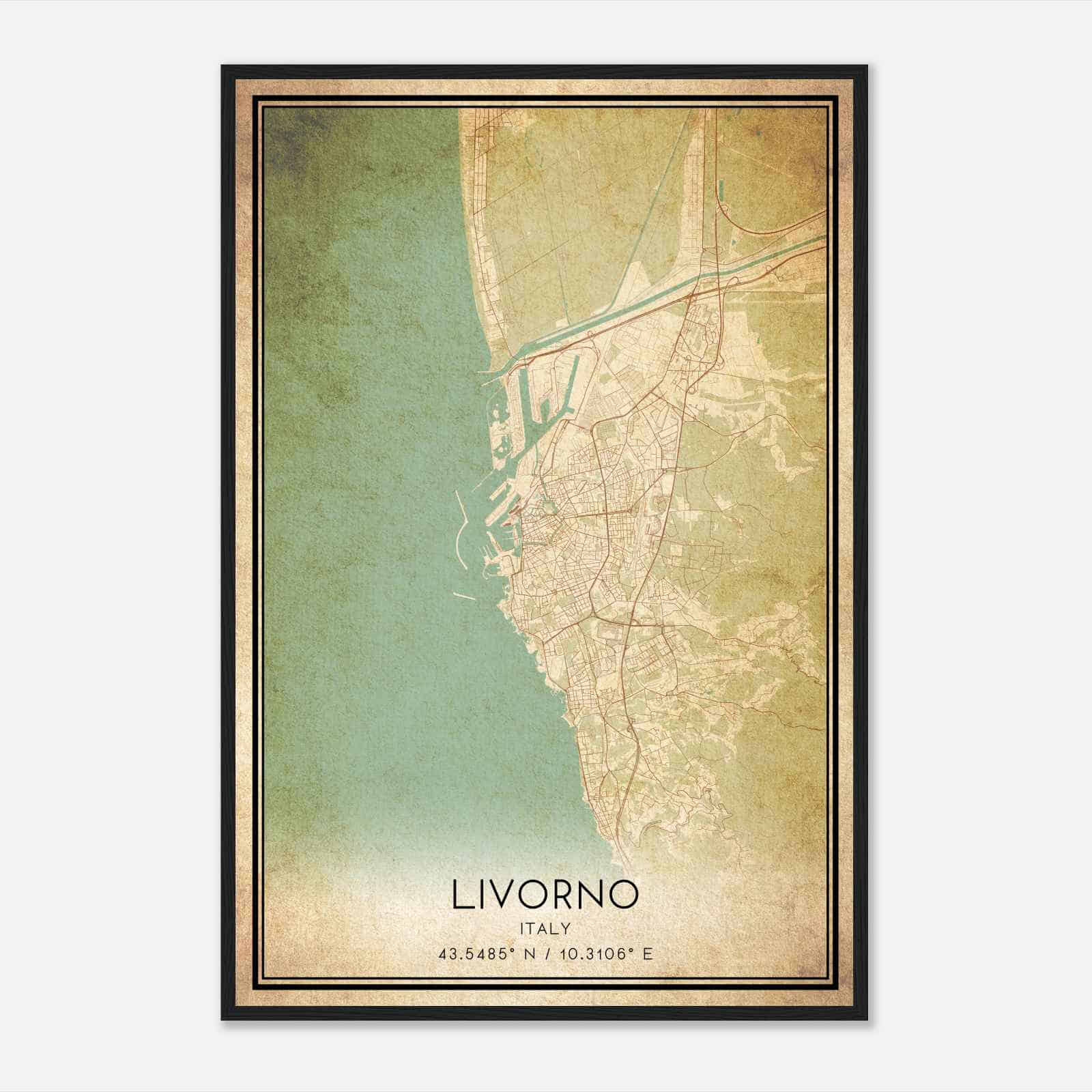 Vintage Livorno Italy Map Poster, Livorno City Road Wall Art Print