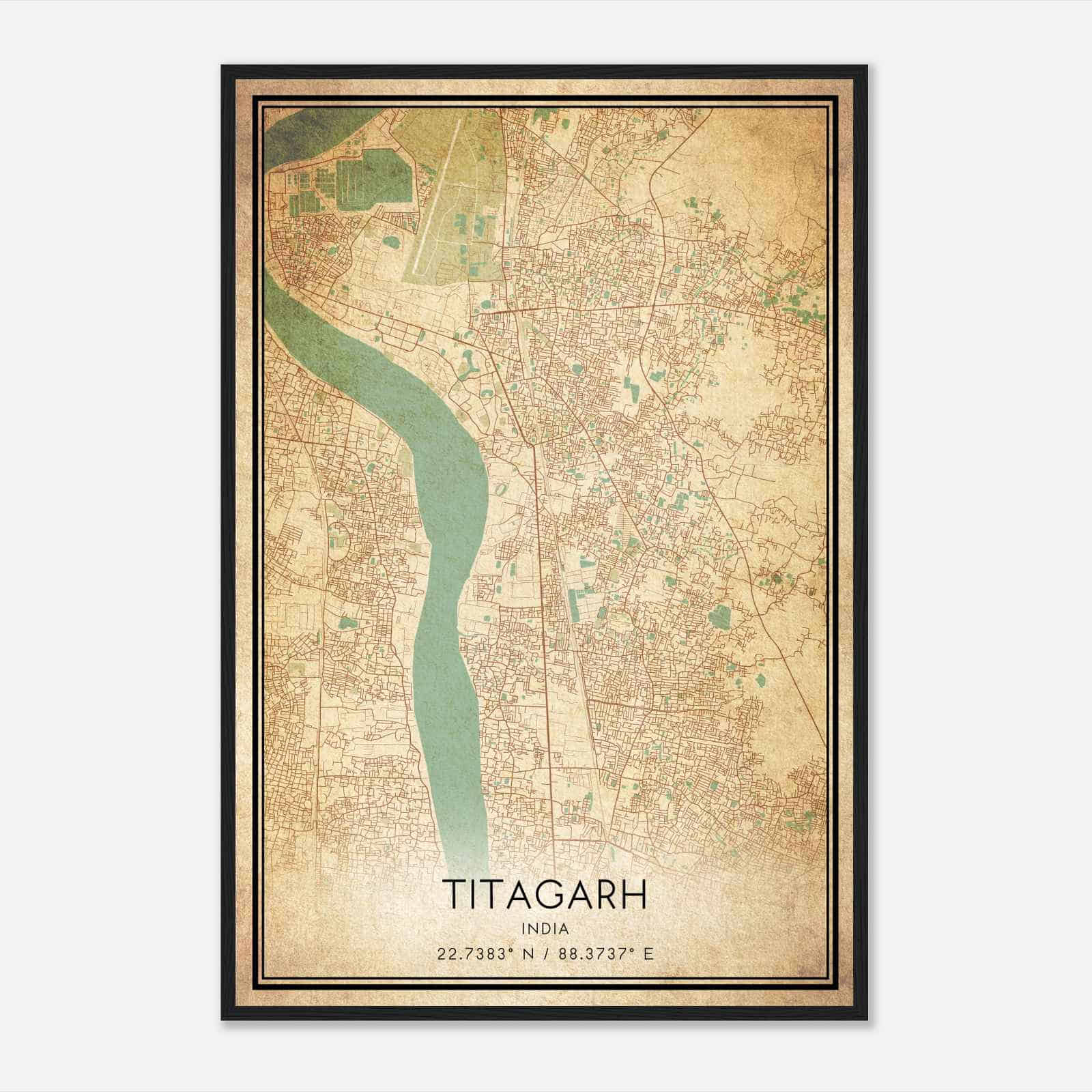 Vintage Titagarh India Map Poster, Titagarh City Road Wall Art Print