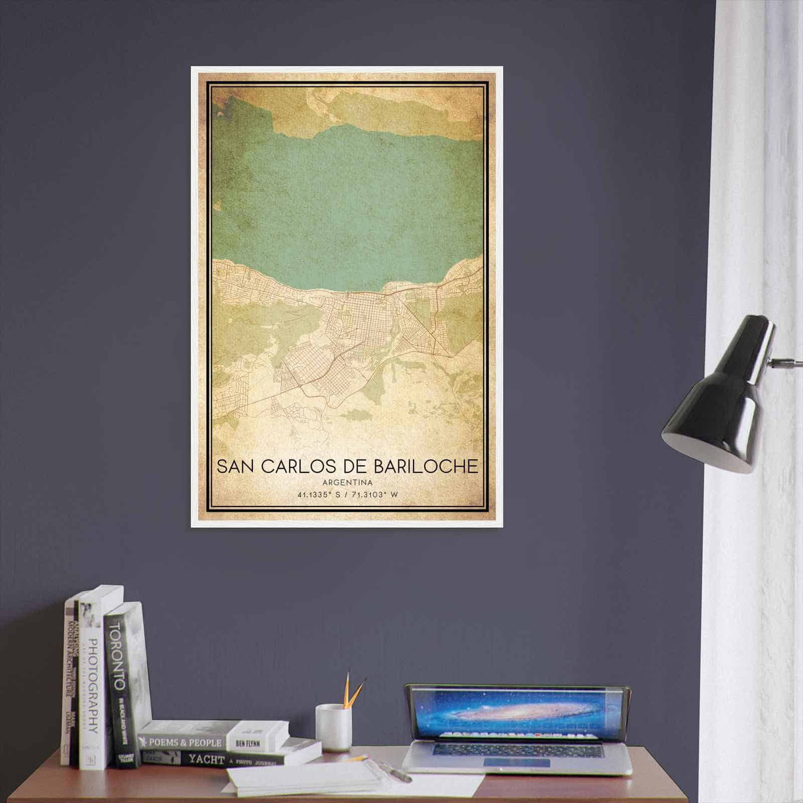 Vintage San Carlos de Bariloche Argentina Map Poster, San Carlos de Bariloche City Road Wall Art Print