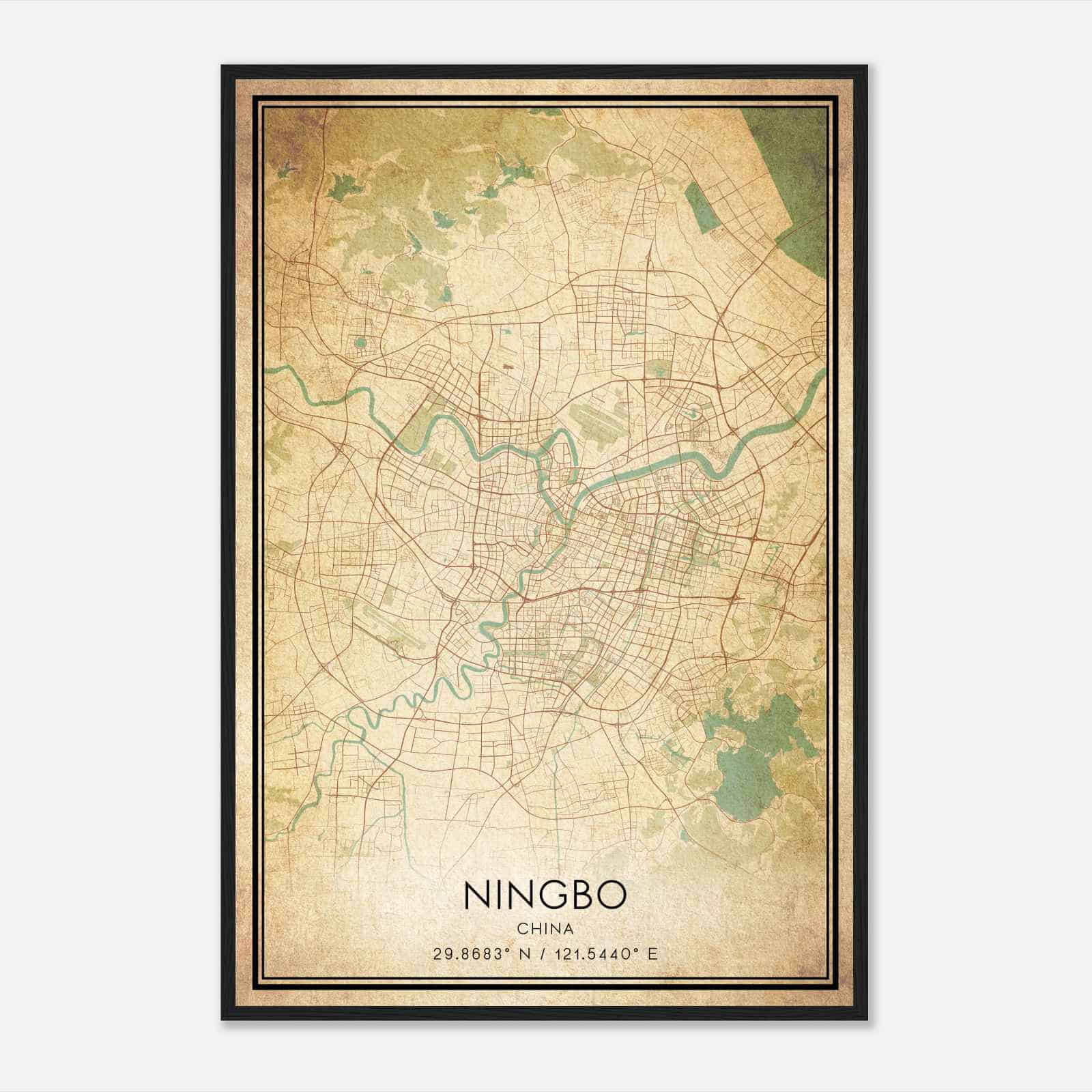 Vintage Ningbo China Map Poster, Ningbo City Road Wall Art Print