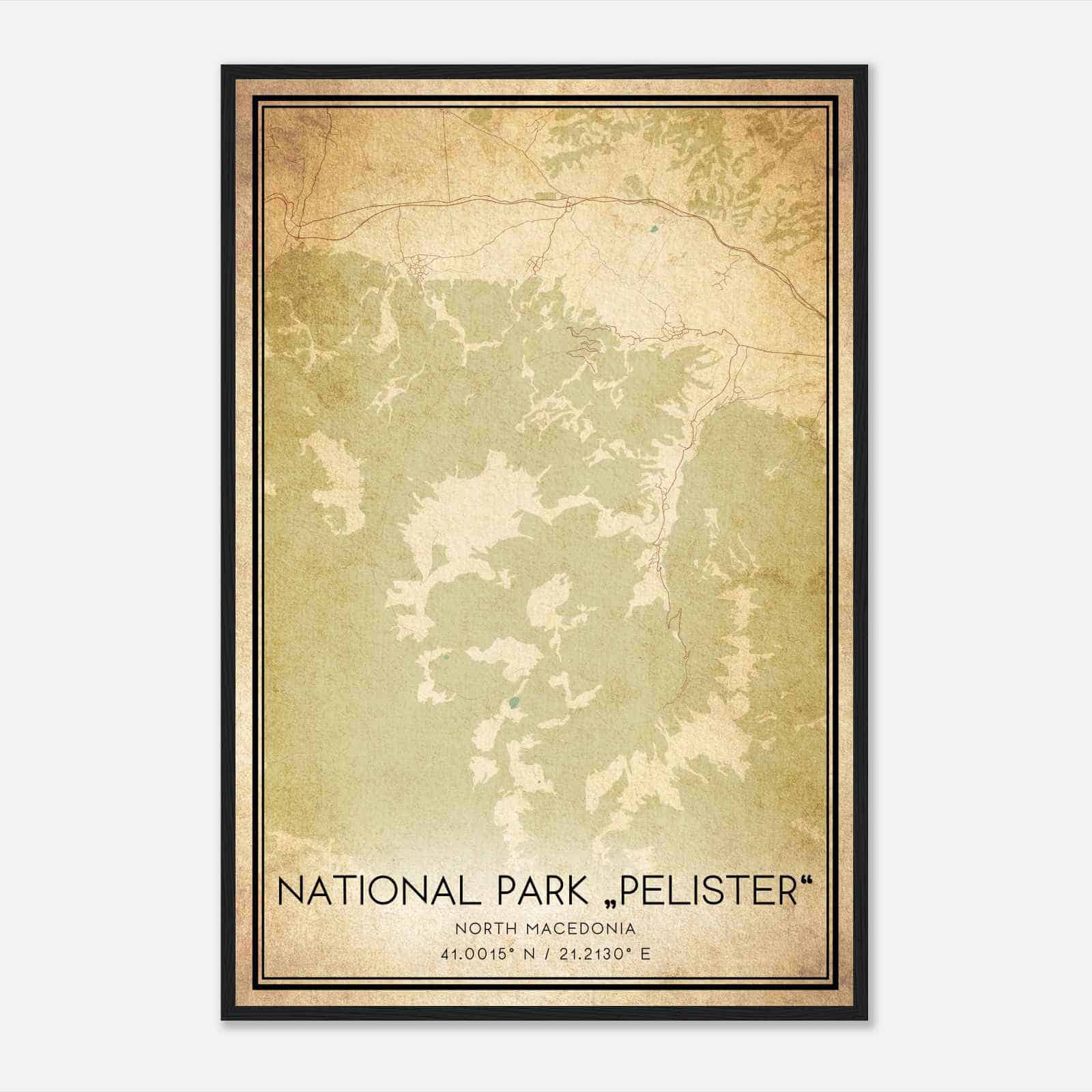 Vintage National park Pelister North Macedonia Map Poster, National park Pelister City Road Wall Art Print