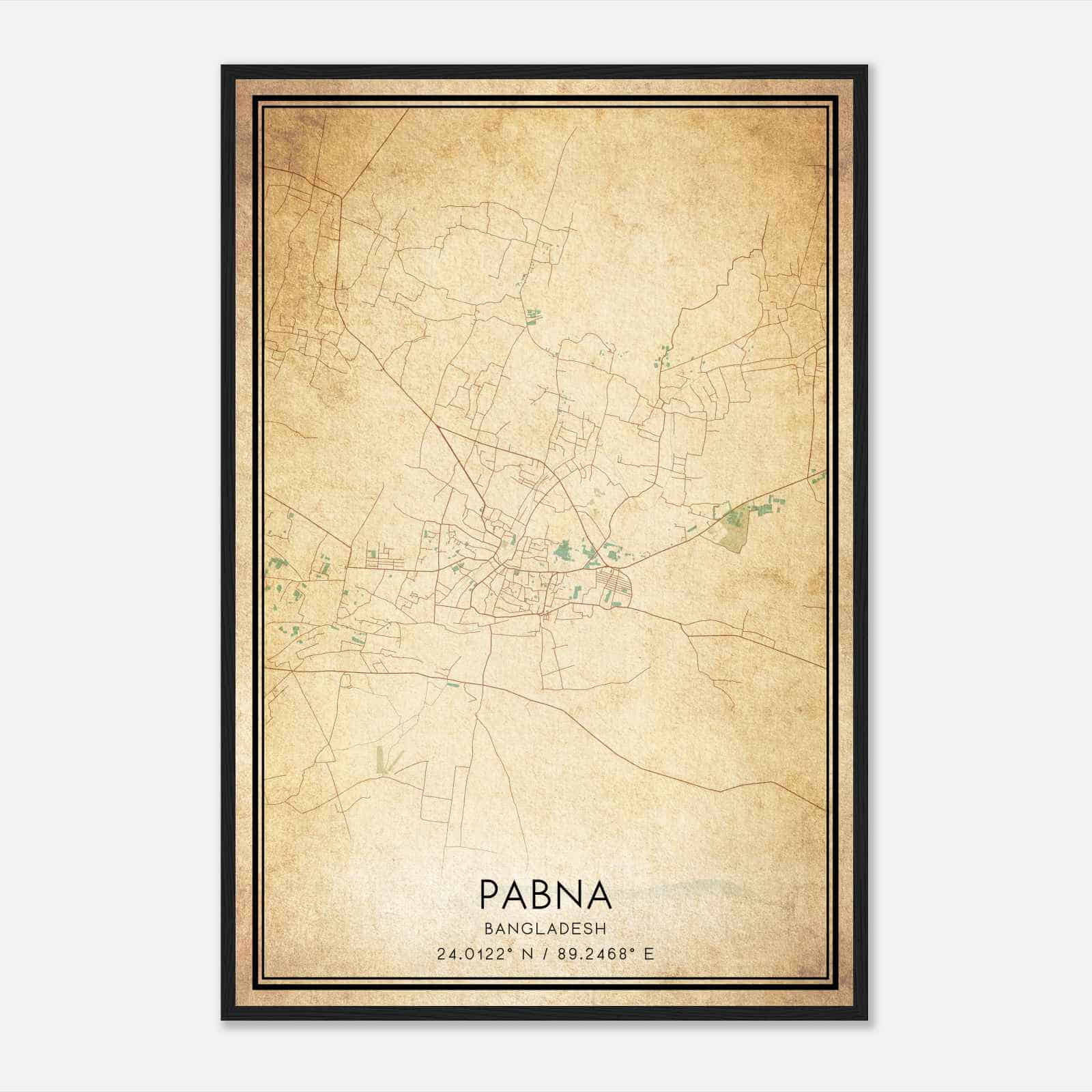 Vintage Pabna Bangladesh Map Poster, Pabna City Road Wall Art Print