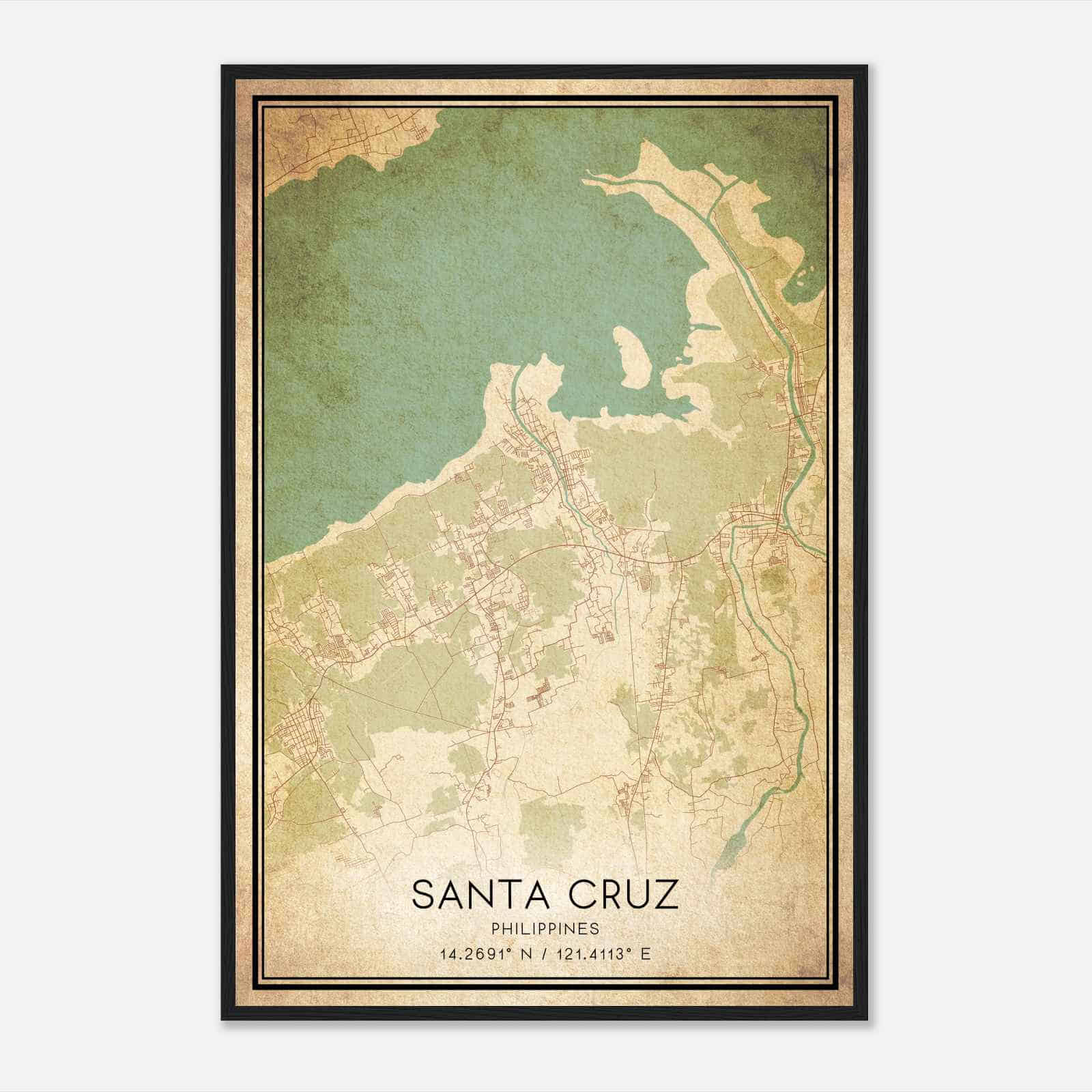 Vintage Santa Cruz Philippines Map Poster, Santa Cruz City Road Wall Art Print