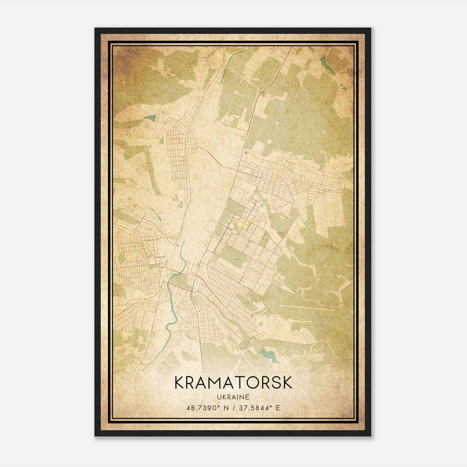Vintage Kramatorsk Ukraine Map Poster, Kramatorsk City Road Wall Art Print