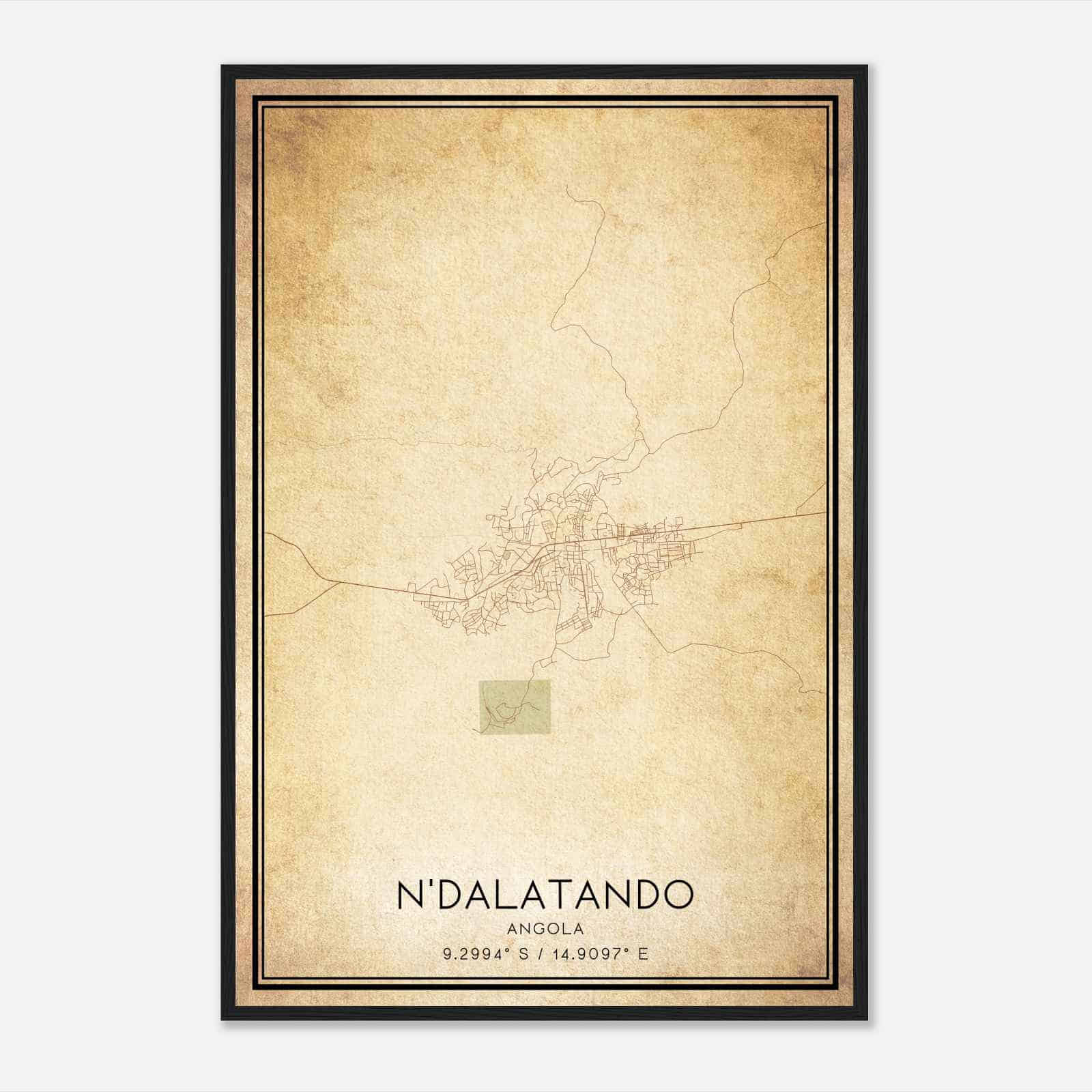 Vintage Ndalatando Angola Map Poster, Ndalatando City Road Wall Art Print