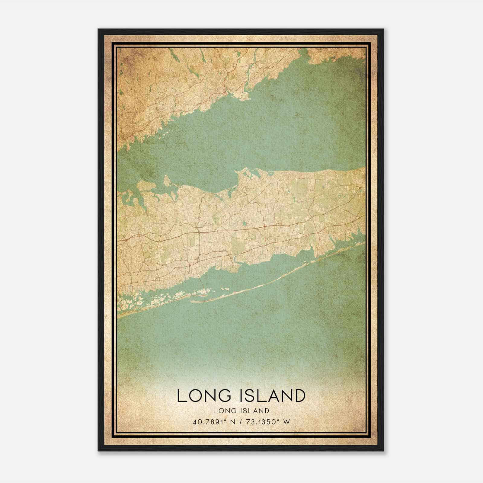 Vintage Long Island Long Island Map Poster, Long Island City Road Wall Art Print