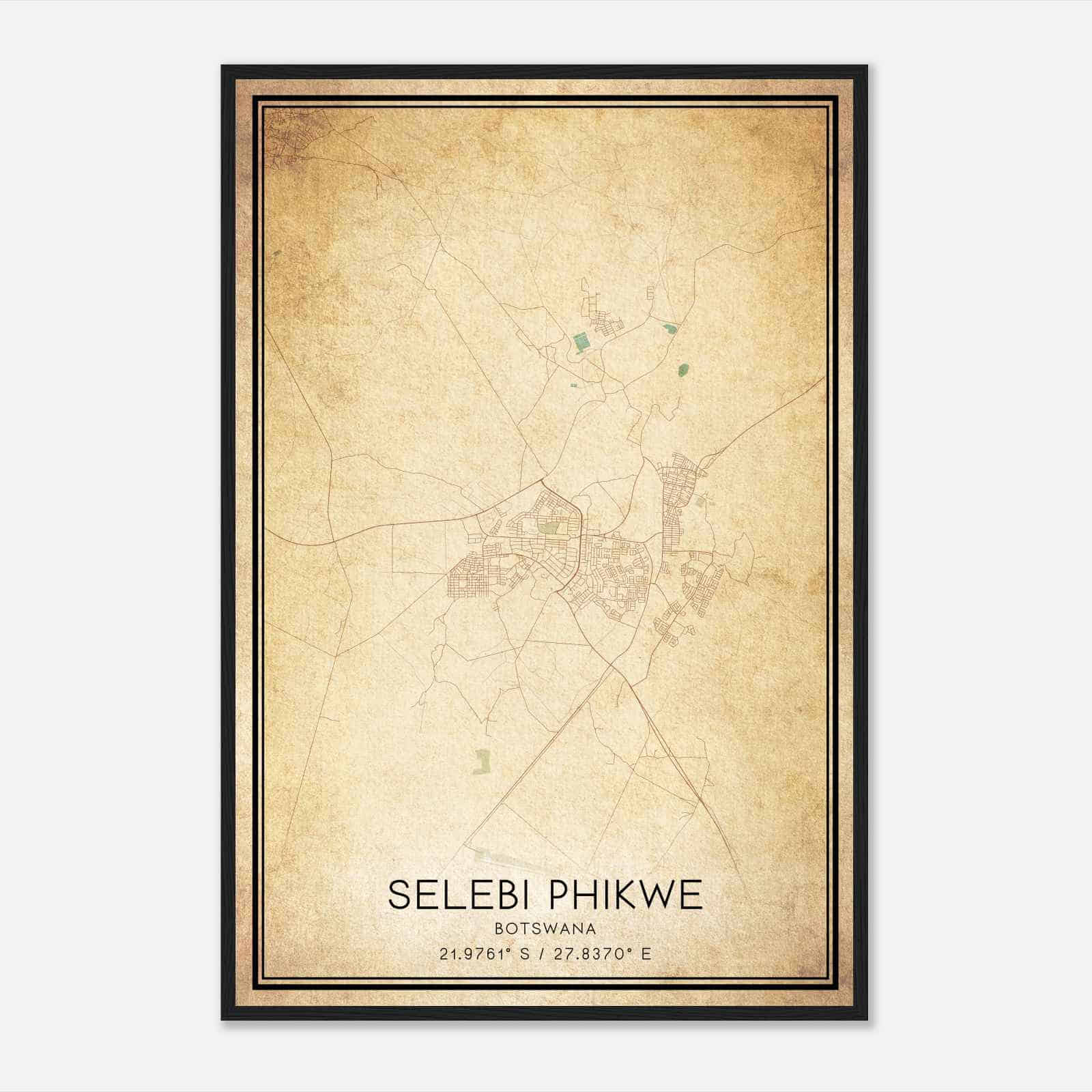 Vintage Selebi Phikwe Botswana Map Poster, Selebi Phikwe City Road Wall Art Print