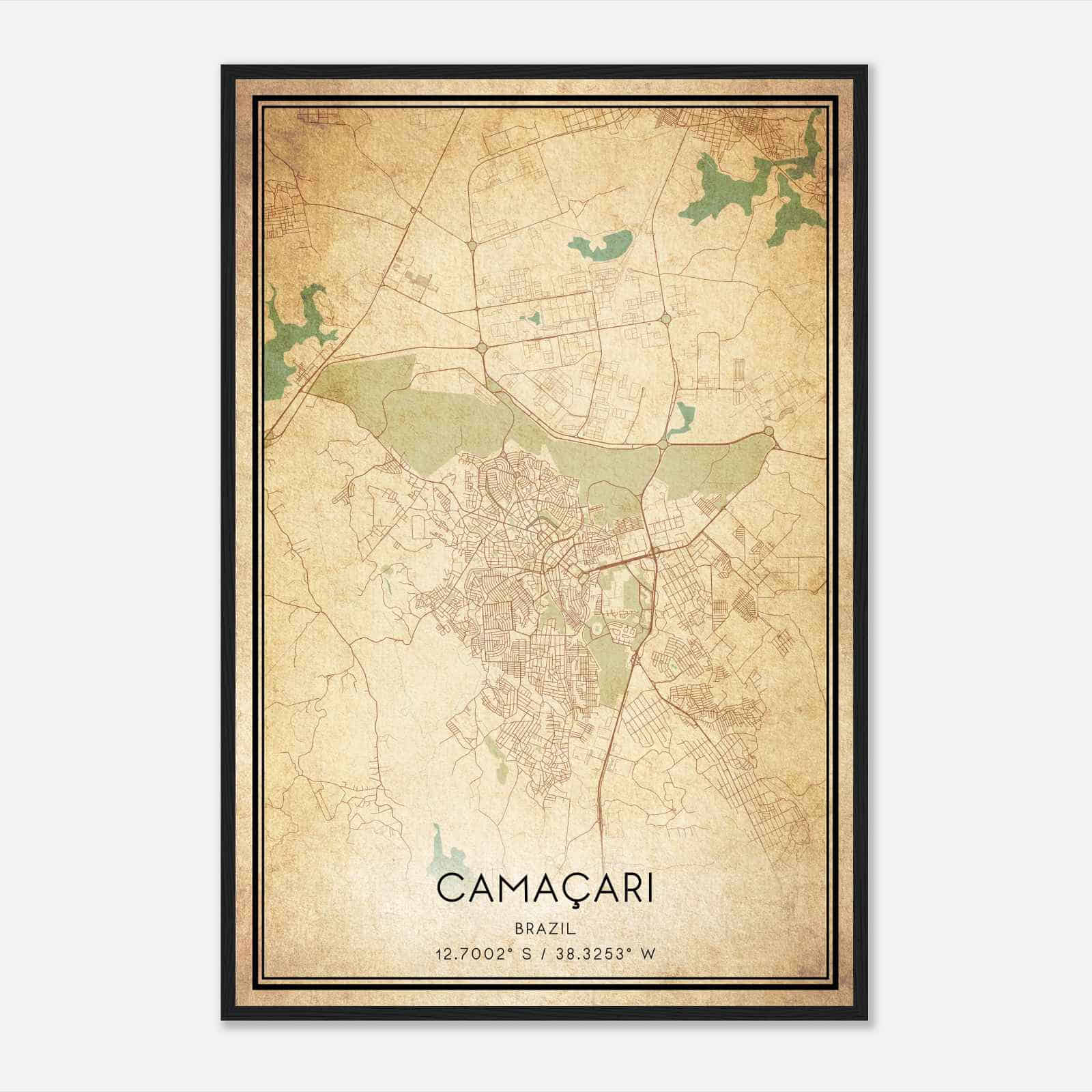 Vintage Camacari Brazil Map Poster, Camacari City Road Wall Art Print