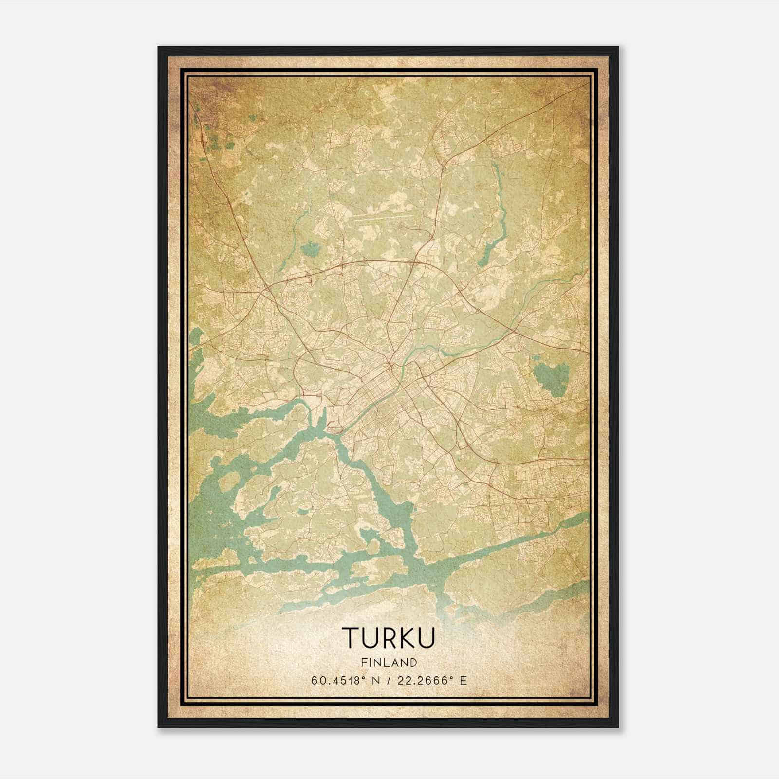 Vintage Turku Finland Map Poster, Turku City Road Wall Art Print