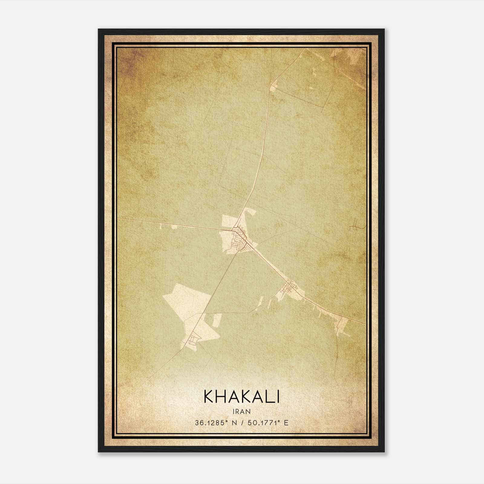 Vintage Khakali Iran Map Poster, Khakali City Road Wall Art Print