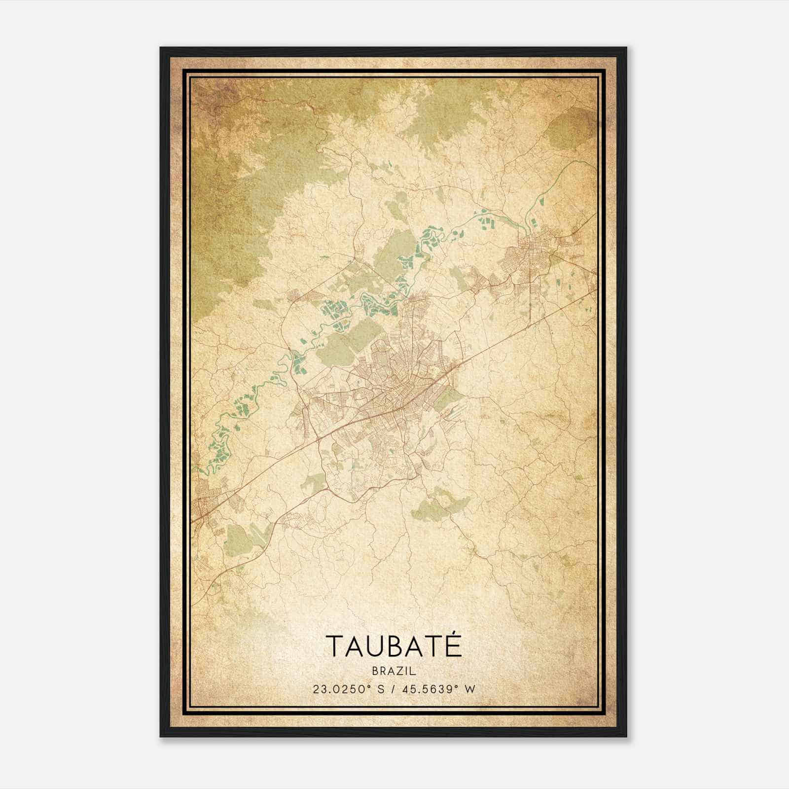 Vintage Taubate Brazil Map Poster, Taubate City Road Wall Art Print