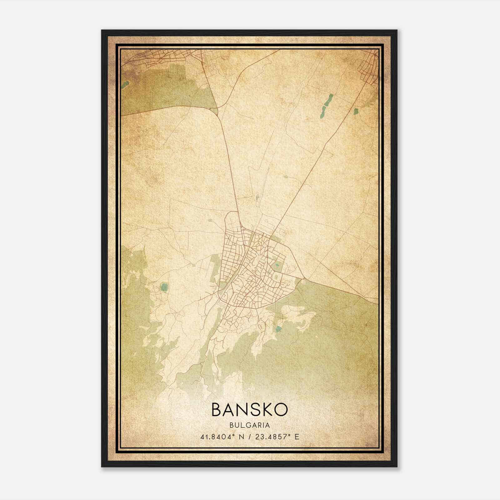 Vintage Bansko Bulgaria Map Poster, Bansko City Road Wall Art Print