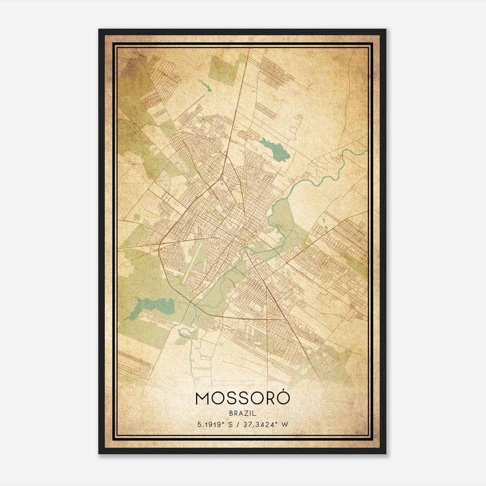 Vintage Mossoro Brazil Map Poster, Mossoro City Road Wall Art Print