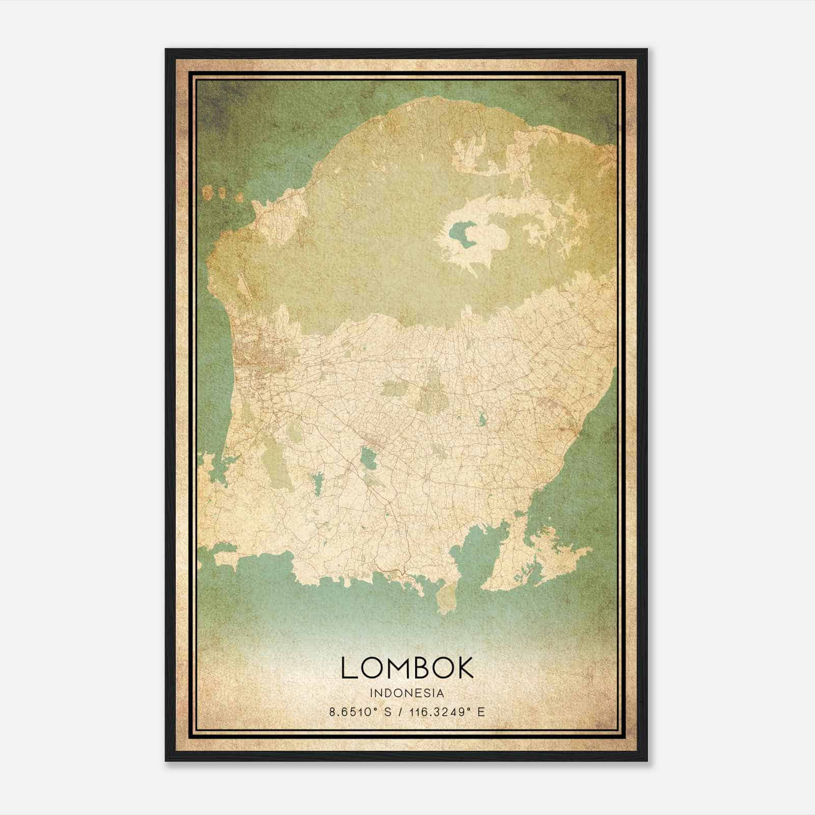 Vintage Lombok Indonesia Map Poster, Lombok City Road Wall Art Print