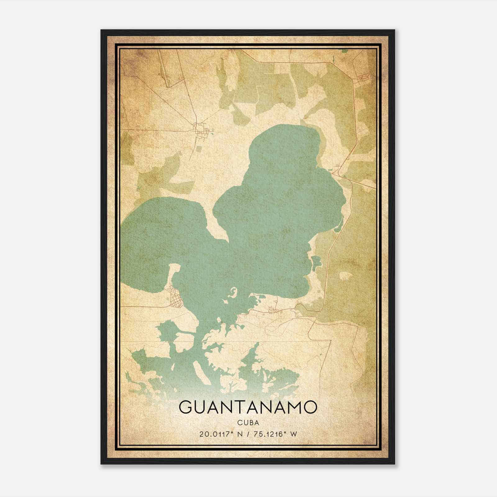 Vintage Guantanamo Cuba Map Poster, Guantanamo City Road Wall Art Print