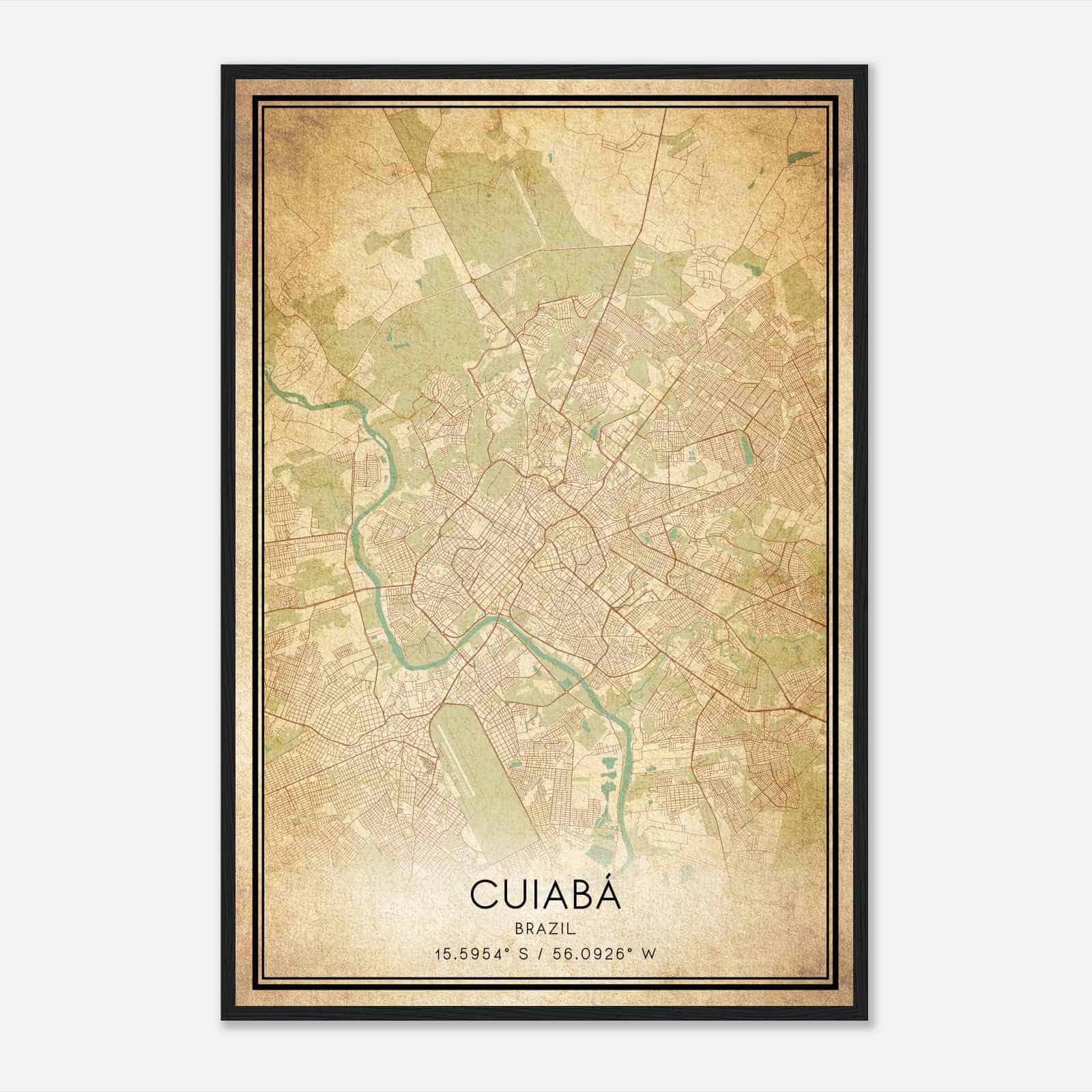 Vintage Cuiaba Brazil Map Poster, Cuiaba City Road Wall Art Print