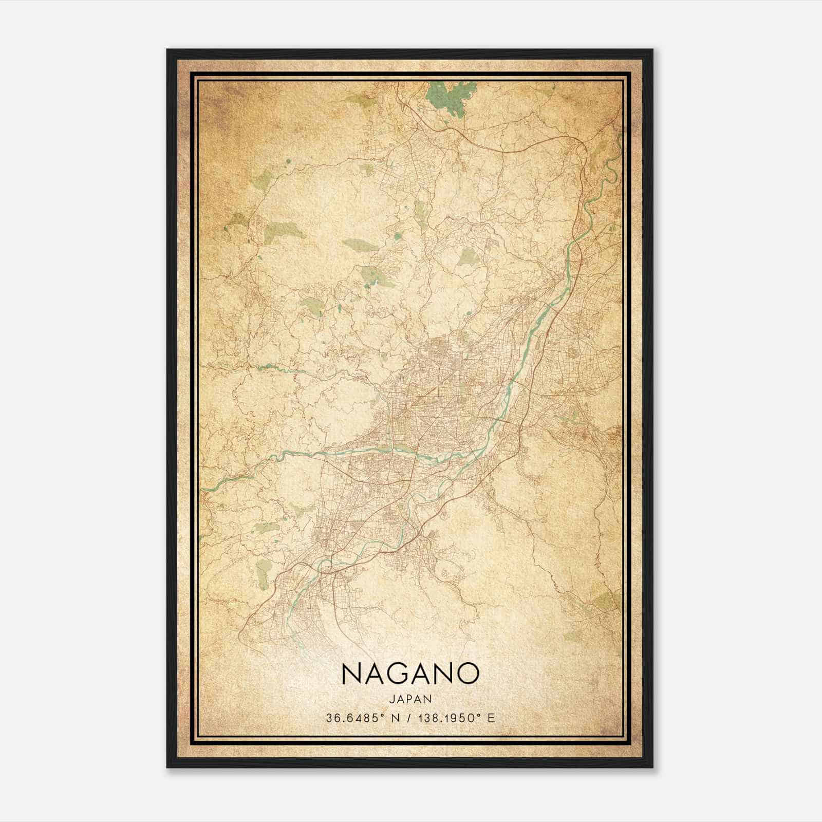 Vintage Nagano Japan Map Poster, Nagano City Road Wall Art Print