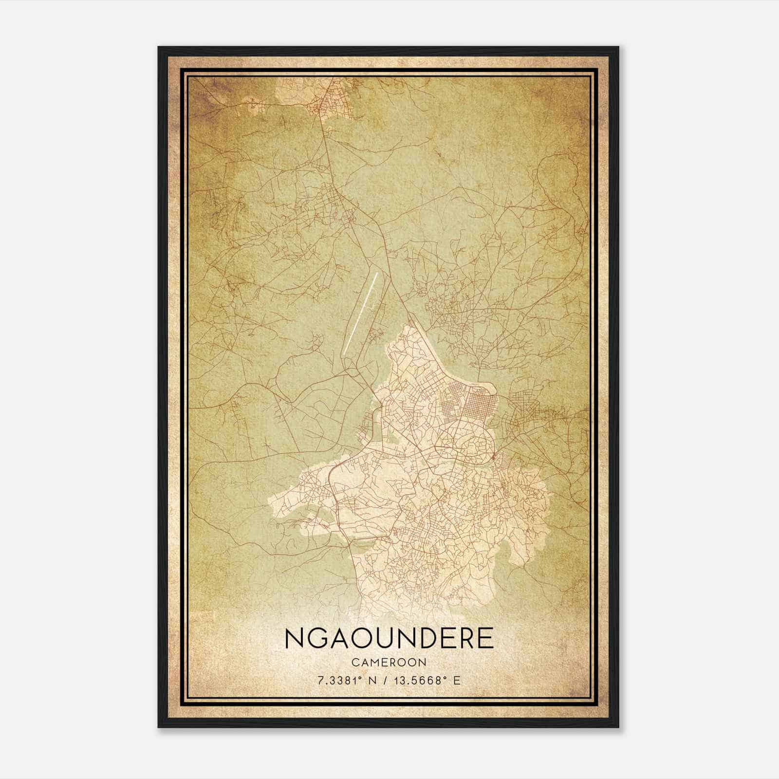 Vintage Ngaoundere Cameroon Map Poster, Ngaoundere City Road Wall Art Print