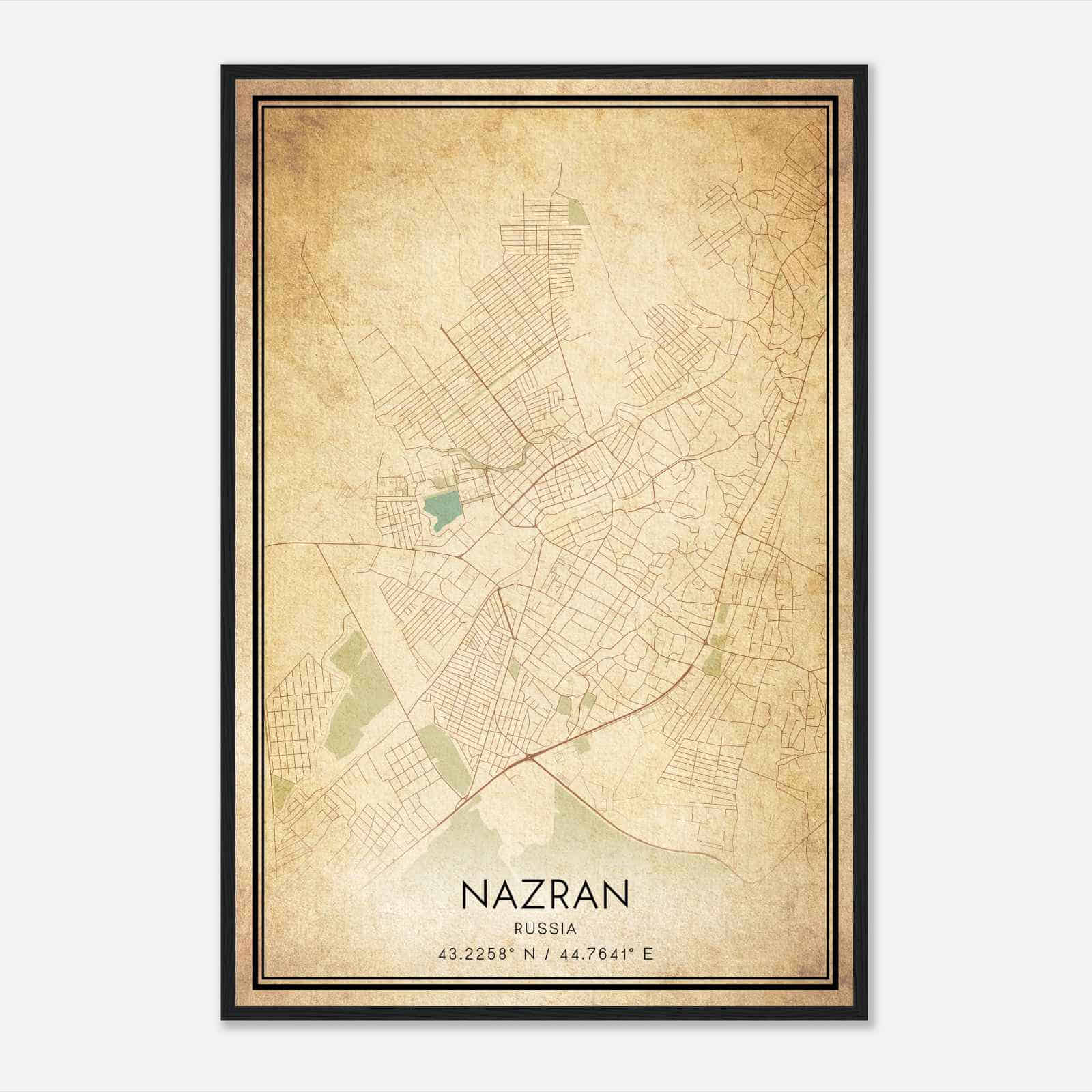 Vintage Nazran Russia Map Poster, Nazran City Road Wall Art Print