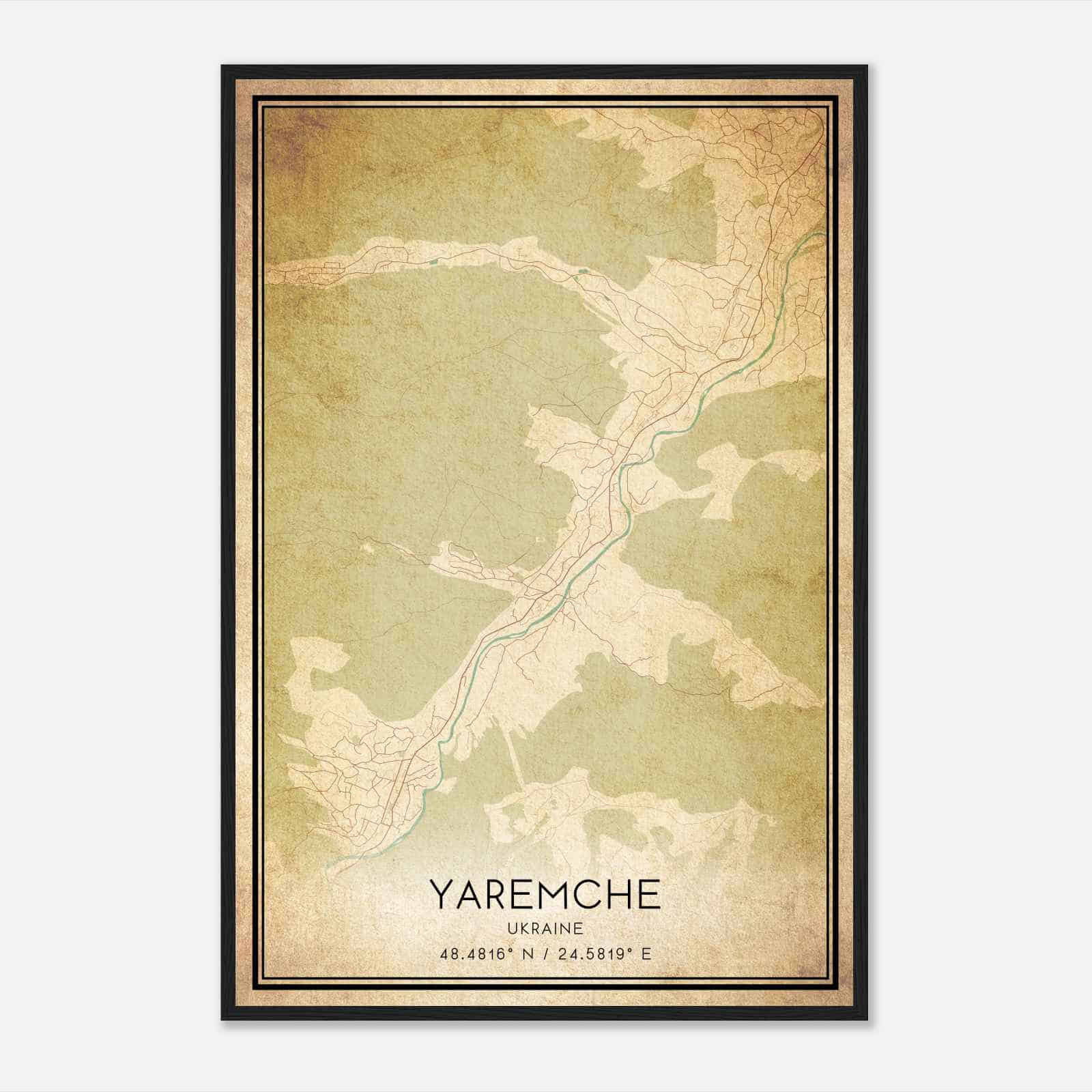 Vintage Yaremche Ukraine Map Poster, Yaremche City Road Wall Art Print