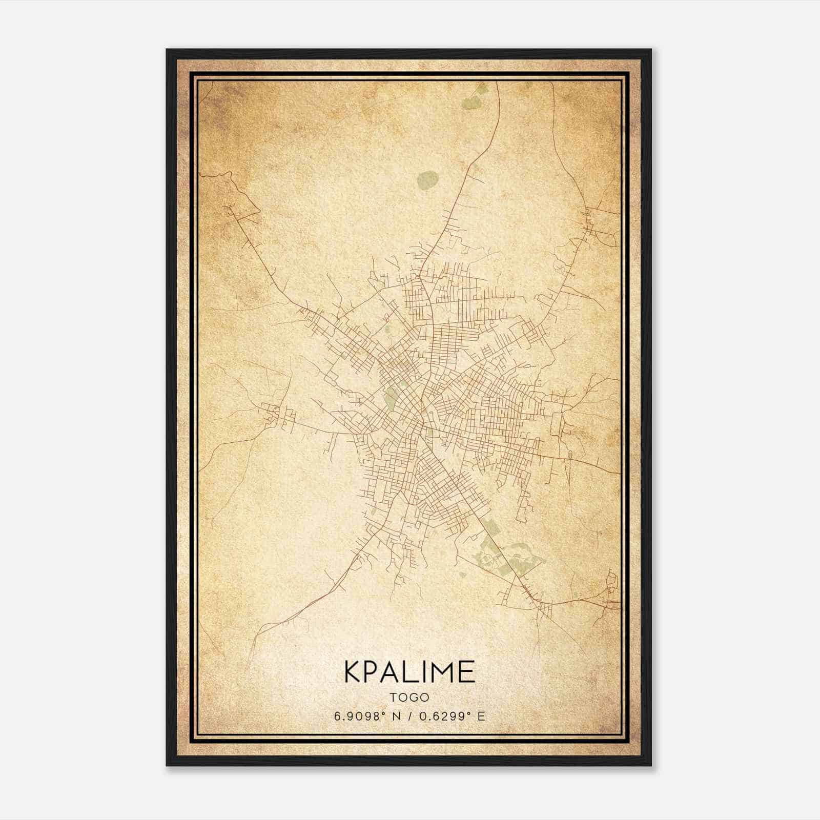 Vintage Kpalime Togo Map Poster, Kpalime City Road Wall Art Print