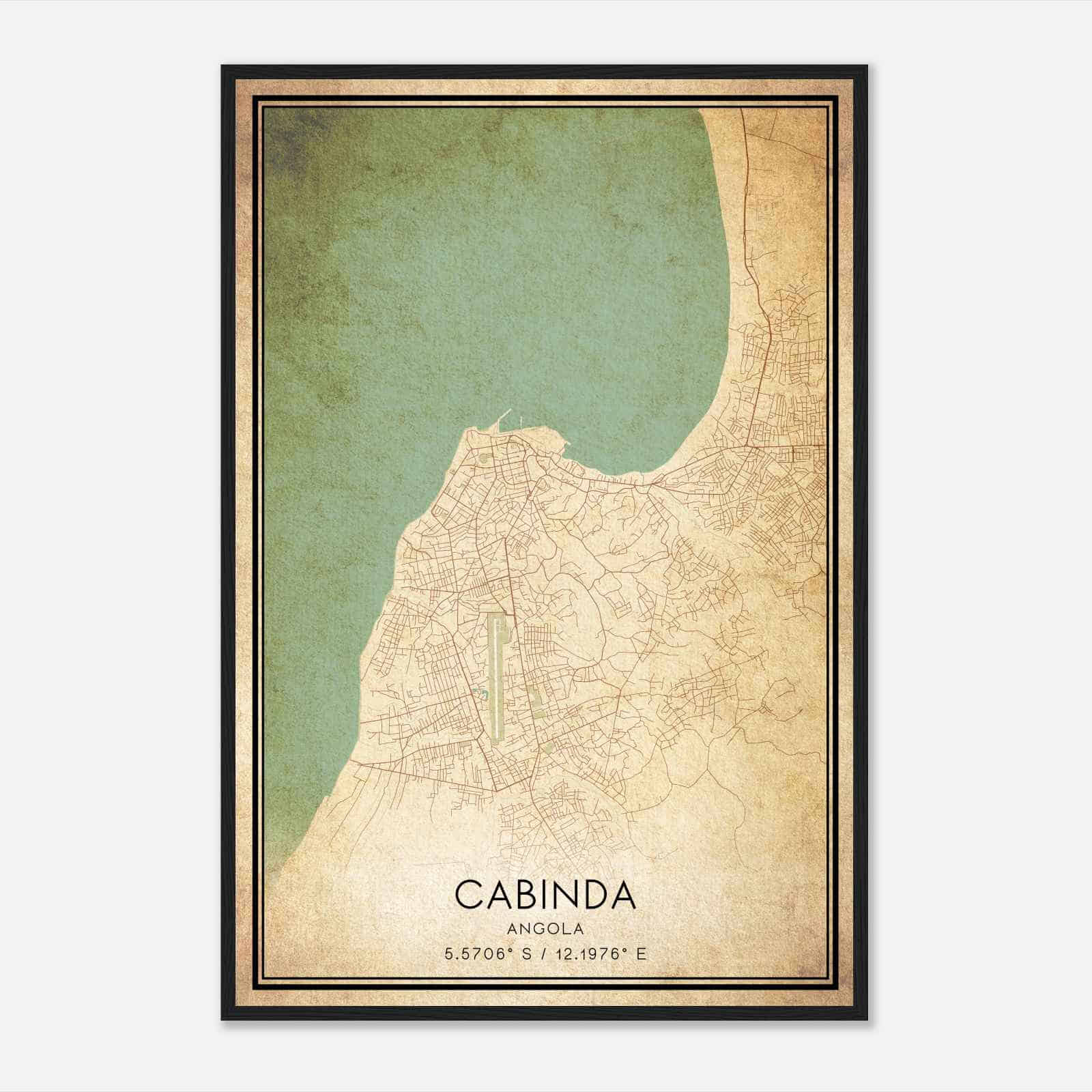 Vintage Cabinda Angola Map Poster, Cabinda City Road Wall Art Print