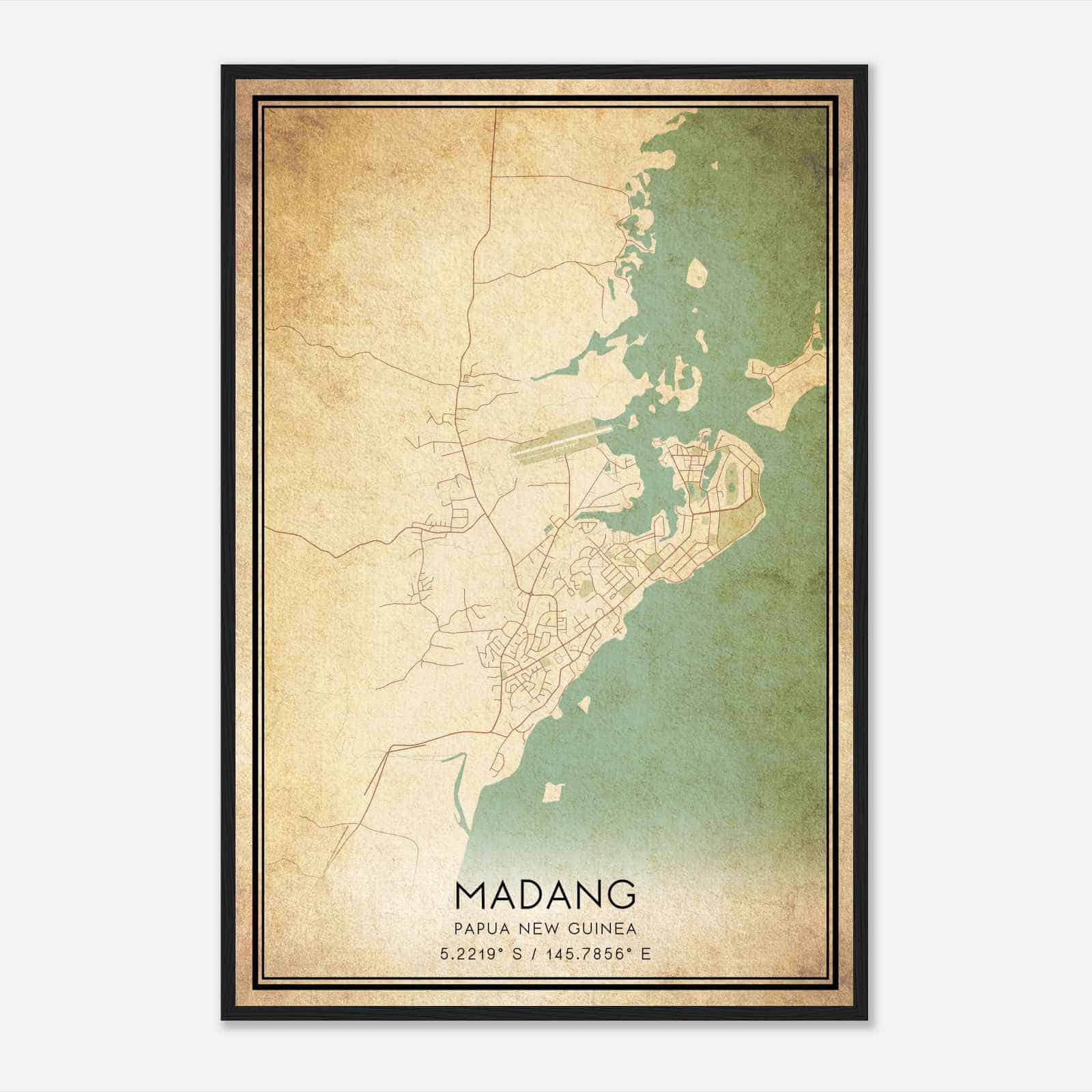 Vintage Madang Papua New Guinea Map Poster, Madang City Road Wall Art Print