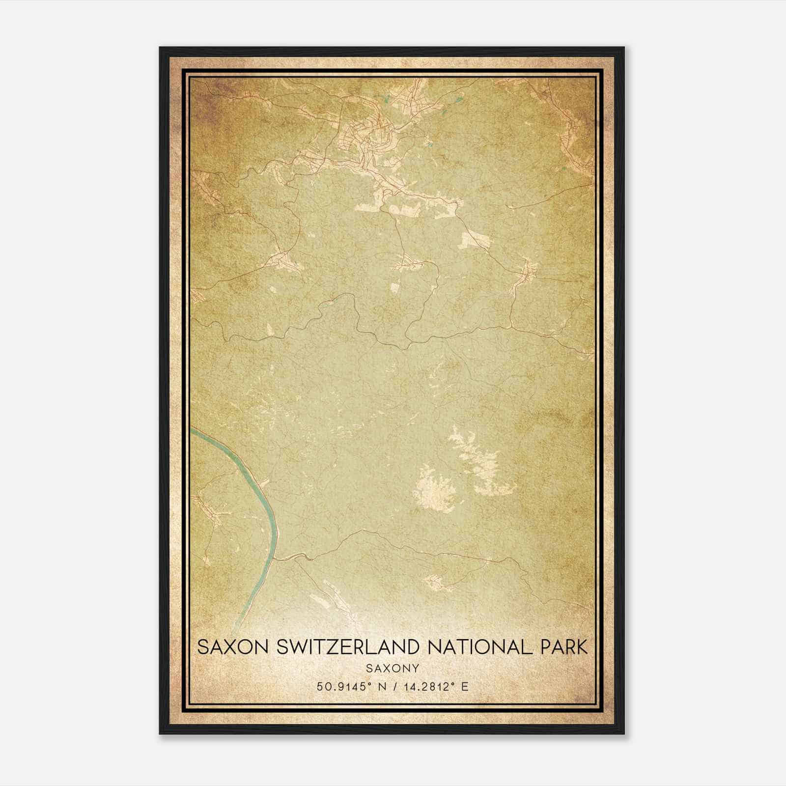 Vintage Saxon Switzerland National Park Saxony Map Poster, Saxon Switzerland National Park City Road Wall Art Print