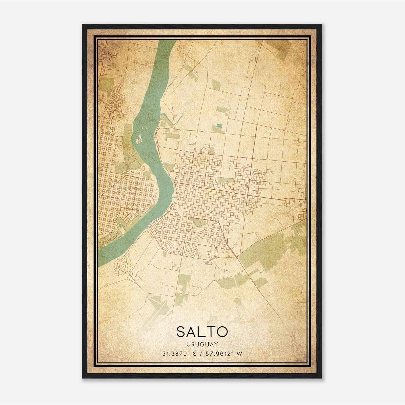 Vintage Salto Uruguay Map Poster, Salto City Road Wall Art Print