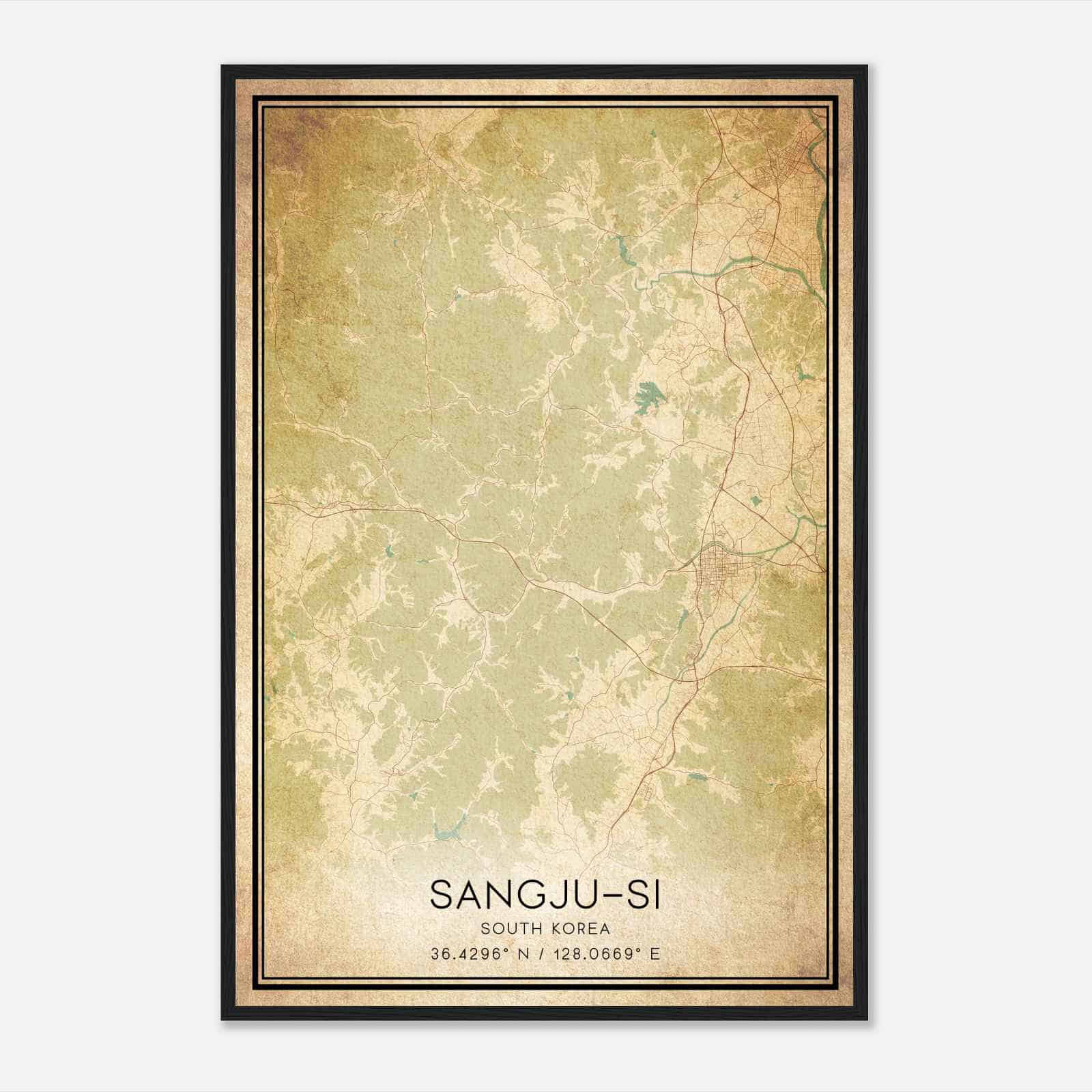 Vintage Sangjusi South Korea Map Poster, Sangjusi City Road Wall Art Print