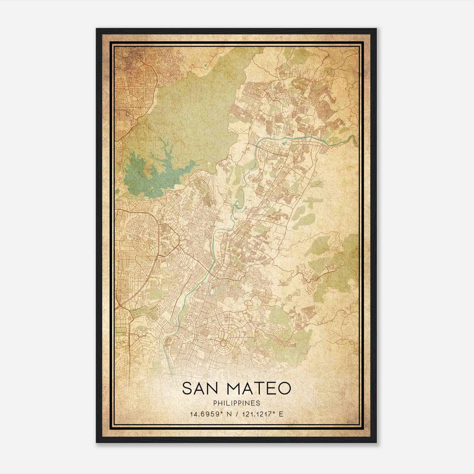 Vintage San Mateo Philippines Map Poster, San Mateo City Road Wall Art Print