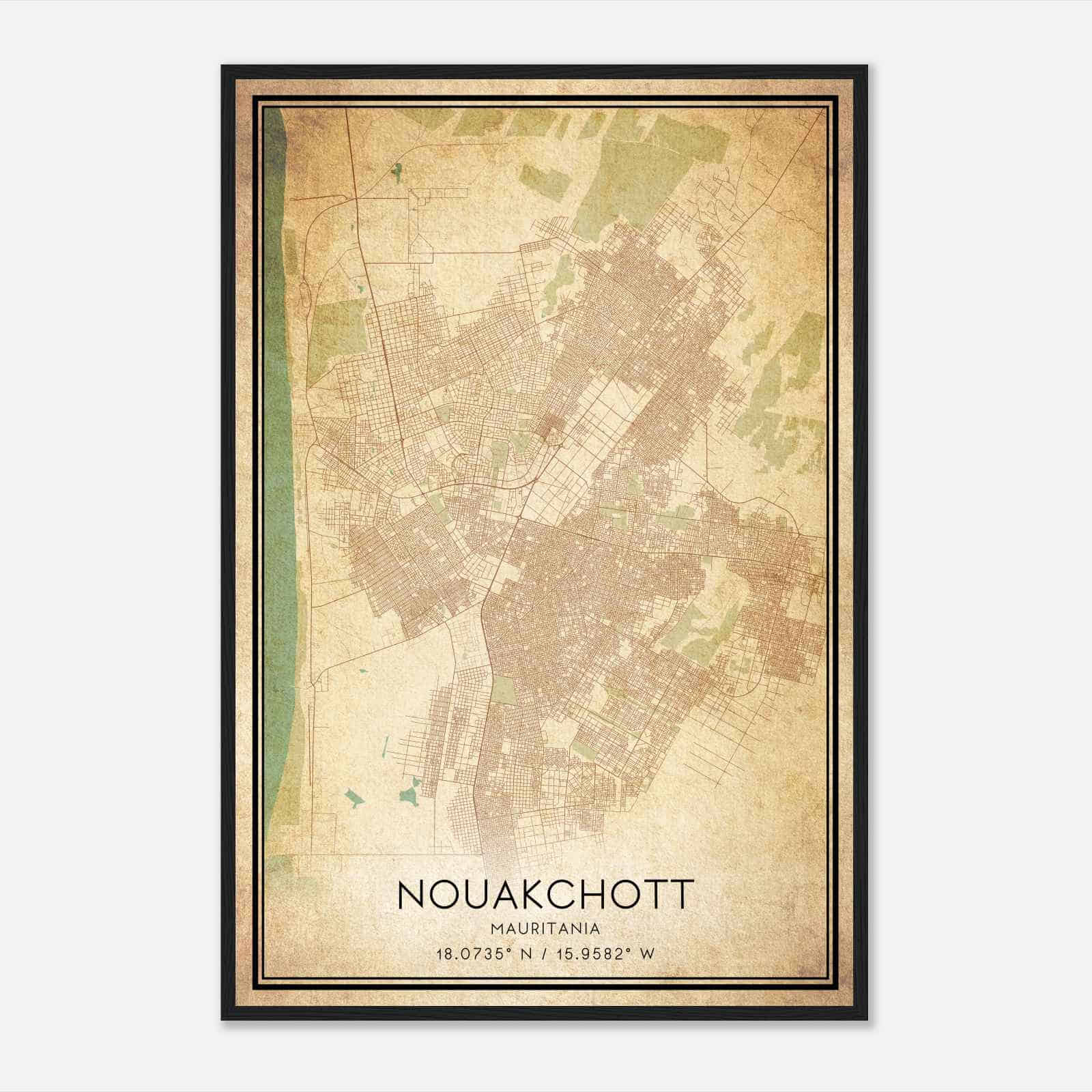 Vintage Nouakchott Mauritania Map Poster, Nouakchott City Road Wall Art Print