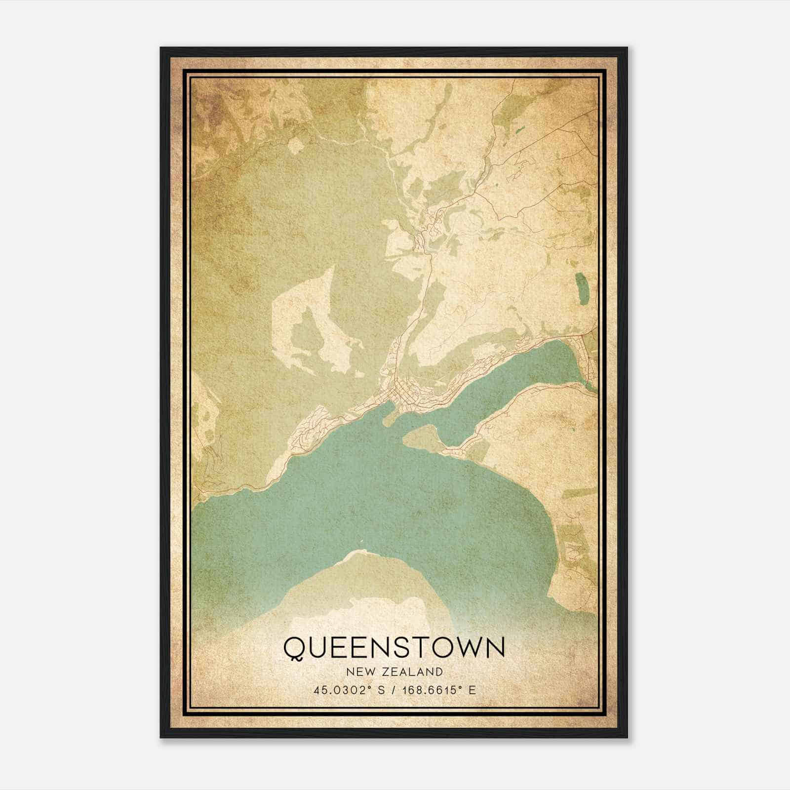 Vintage Queenstown New Zealand Map Poster, Queenstown City Road Wall Art Print