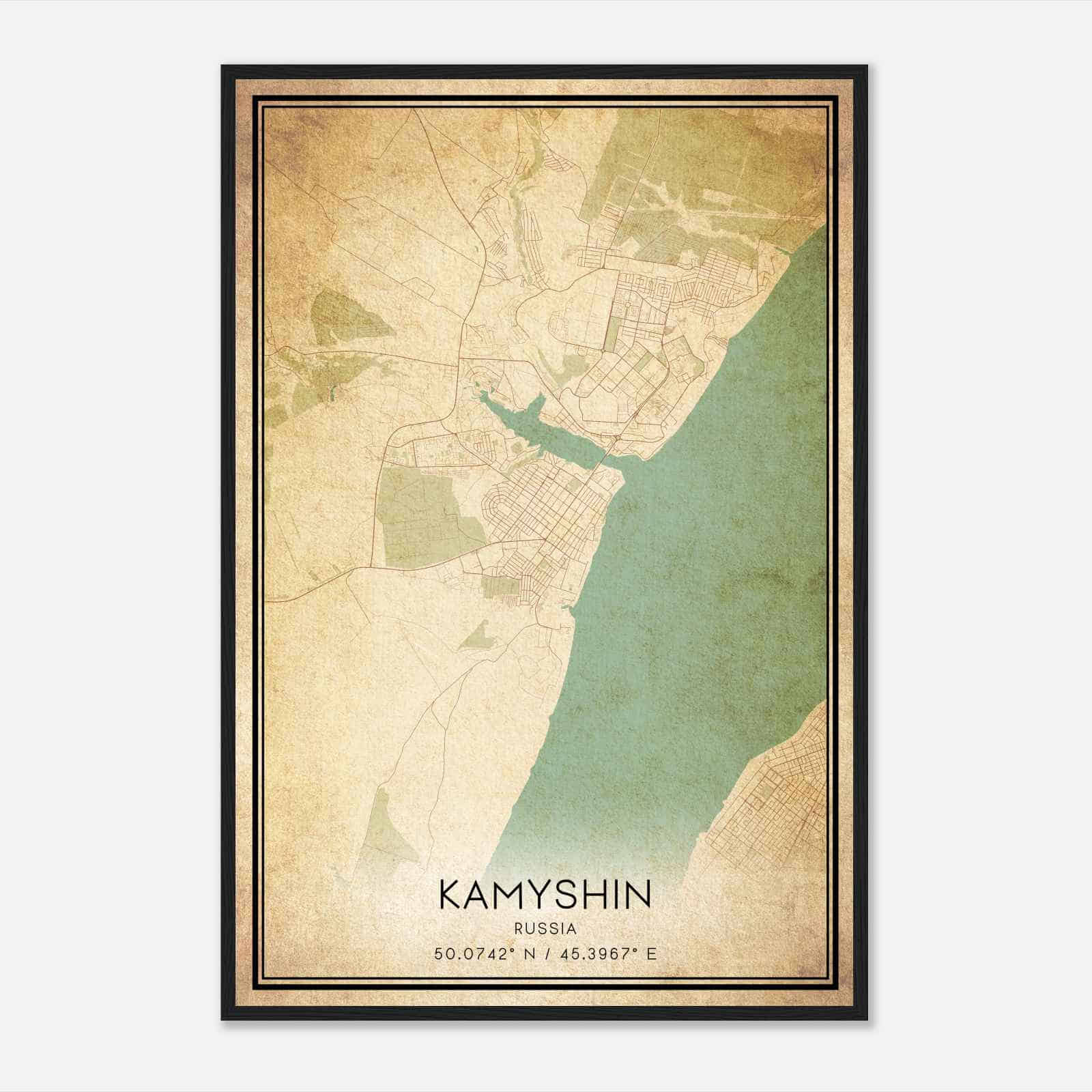 Vintage Kamyshin Russia Map Poster, Kamyshin City Road Wall Art Print