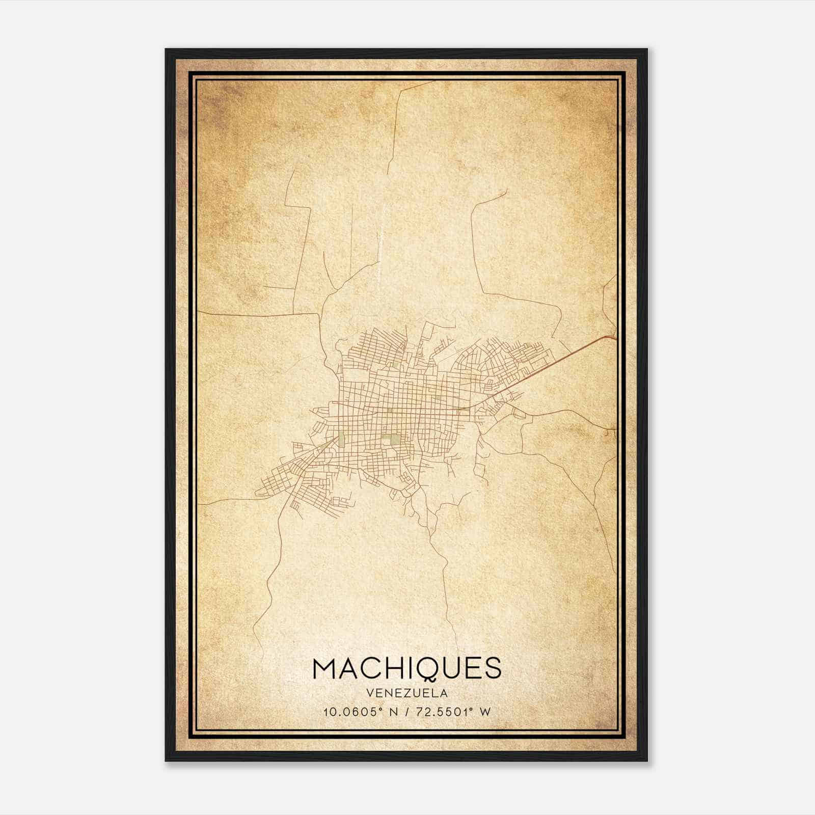 Vintage Machiques Venezuela Map Poster, Machiques City Road Wall Art Print