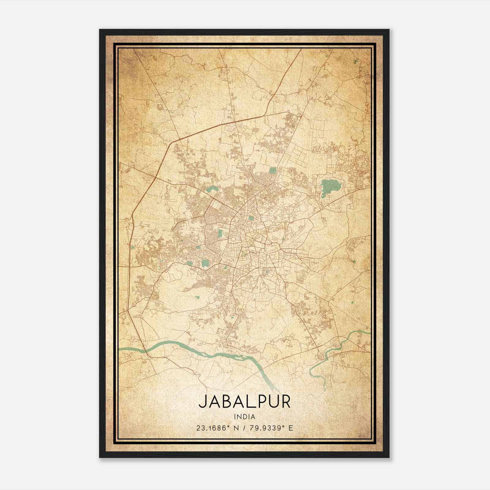 Vintage Jabalpur India Map Poster, Jabalpur City Road Wall Art Print