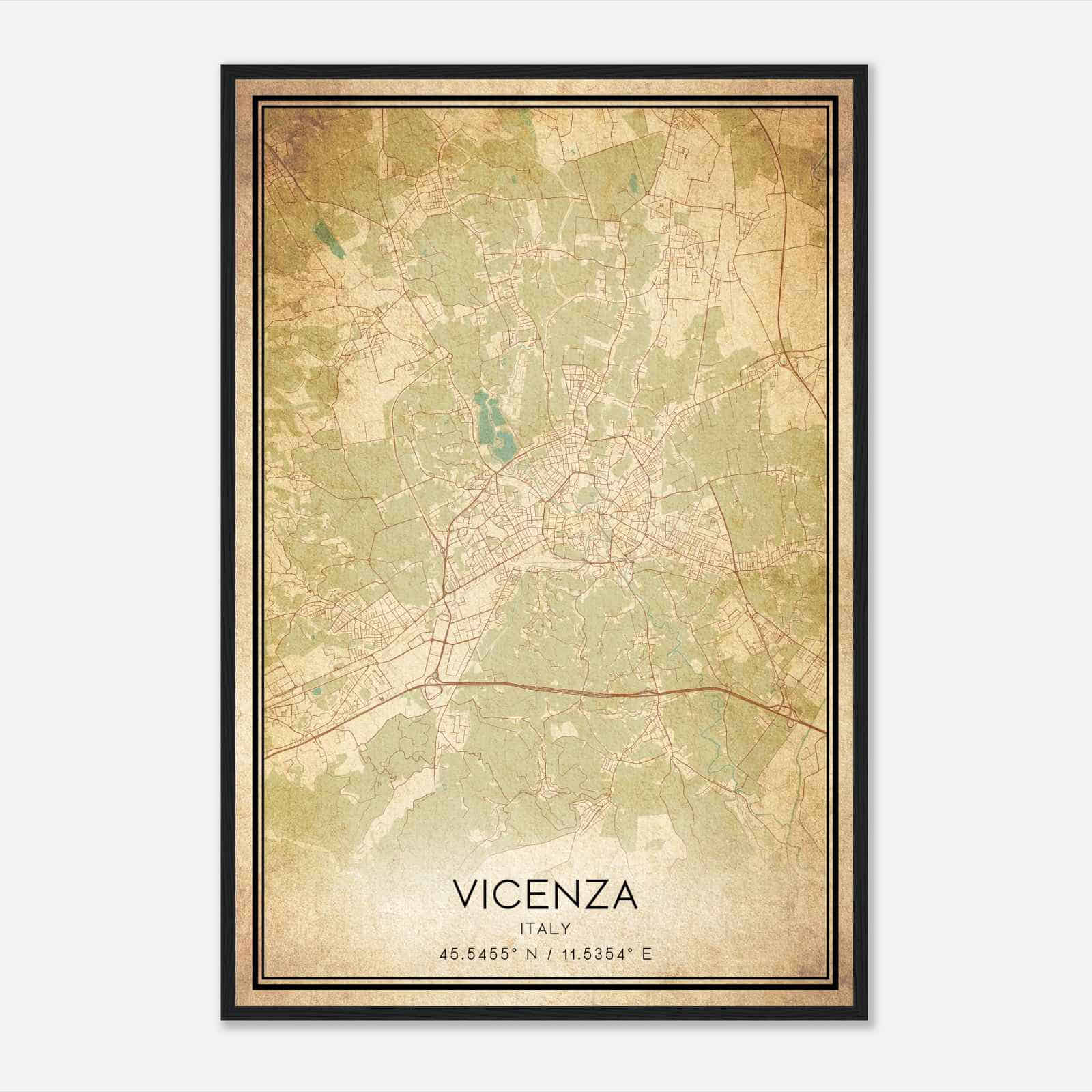 Vintage Vicenza Italy Map Poster, Vicenza City Road Wall Art Print