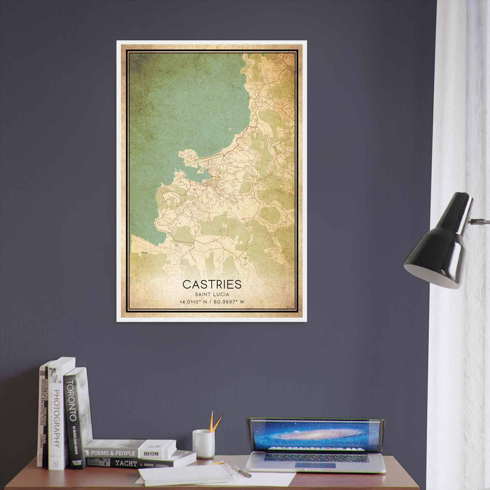 Vintage Castries Saint Lucia Map Poster, Castries City Road Wall Art Print