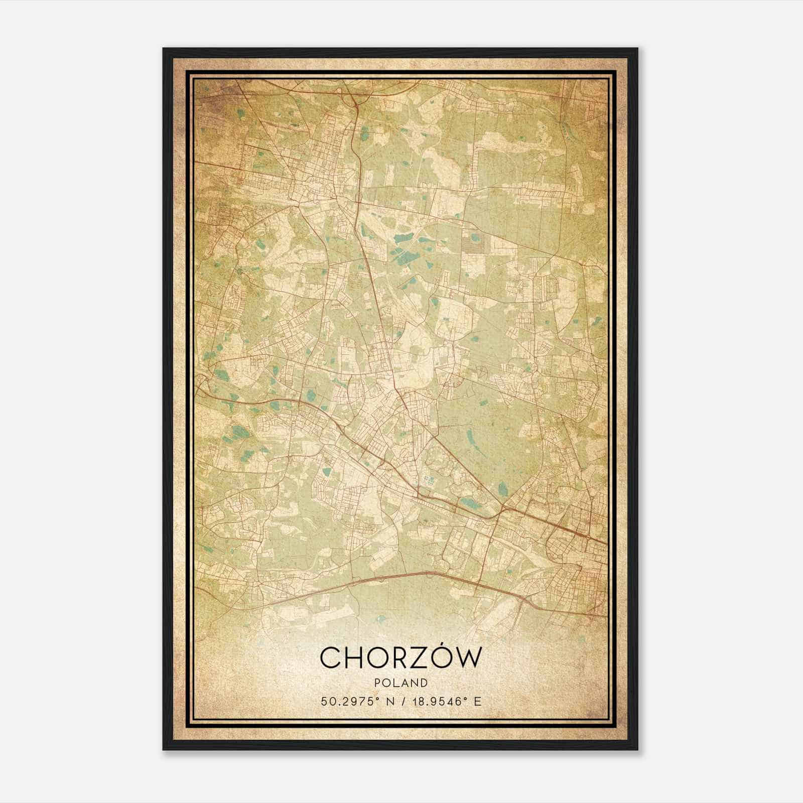 Vintage Chorzow Poland Map Poster, Chorzow City Road Wall Art Print