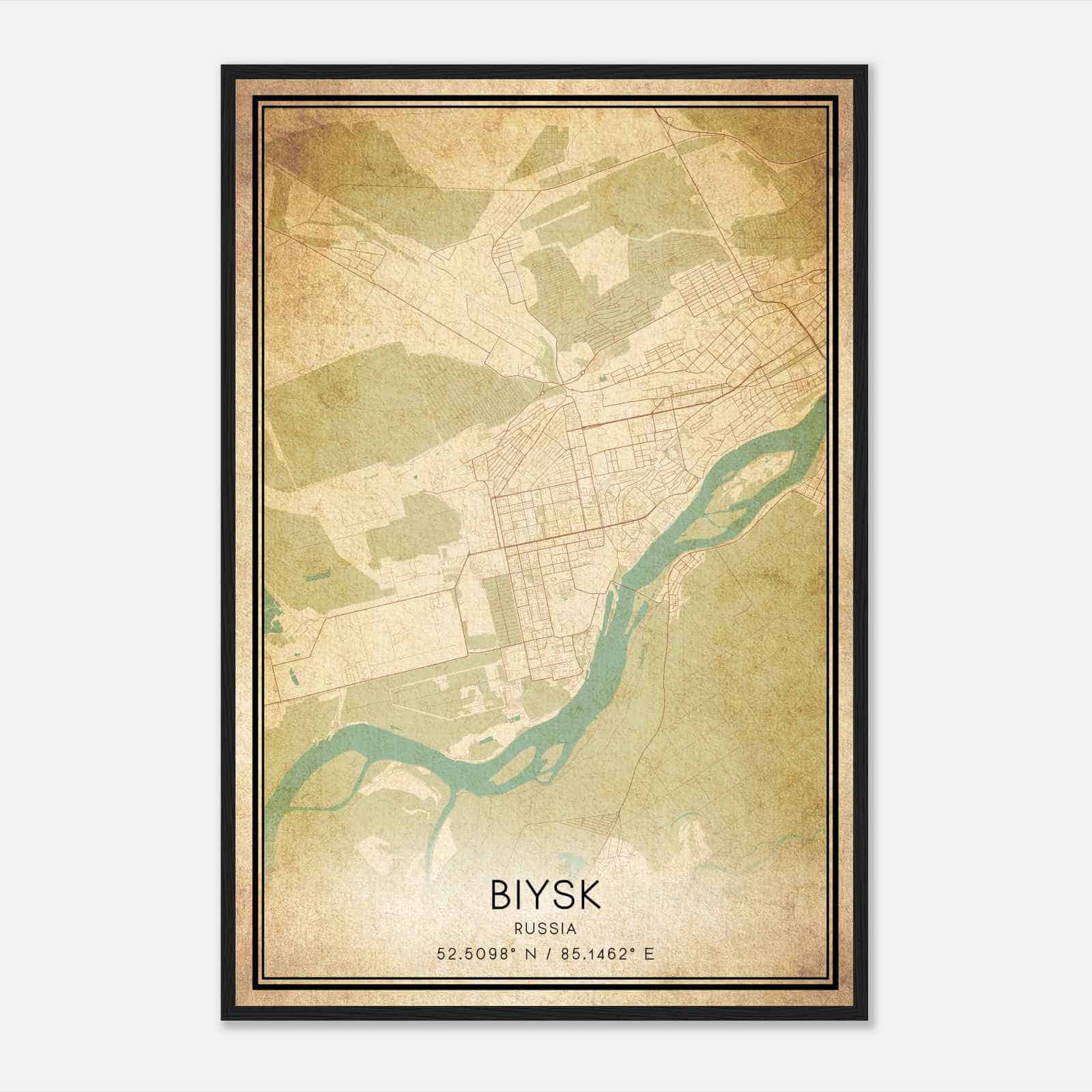 Vintage Biysk Russia Map Poster, Biysk City Road Wall Art Print