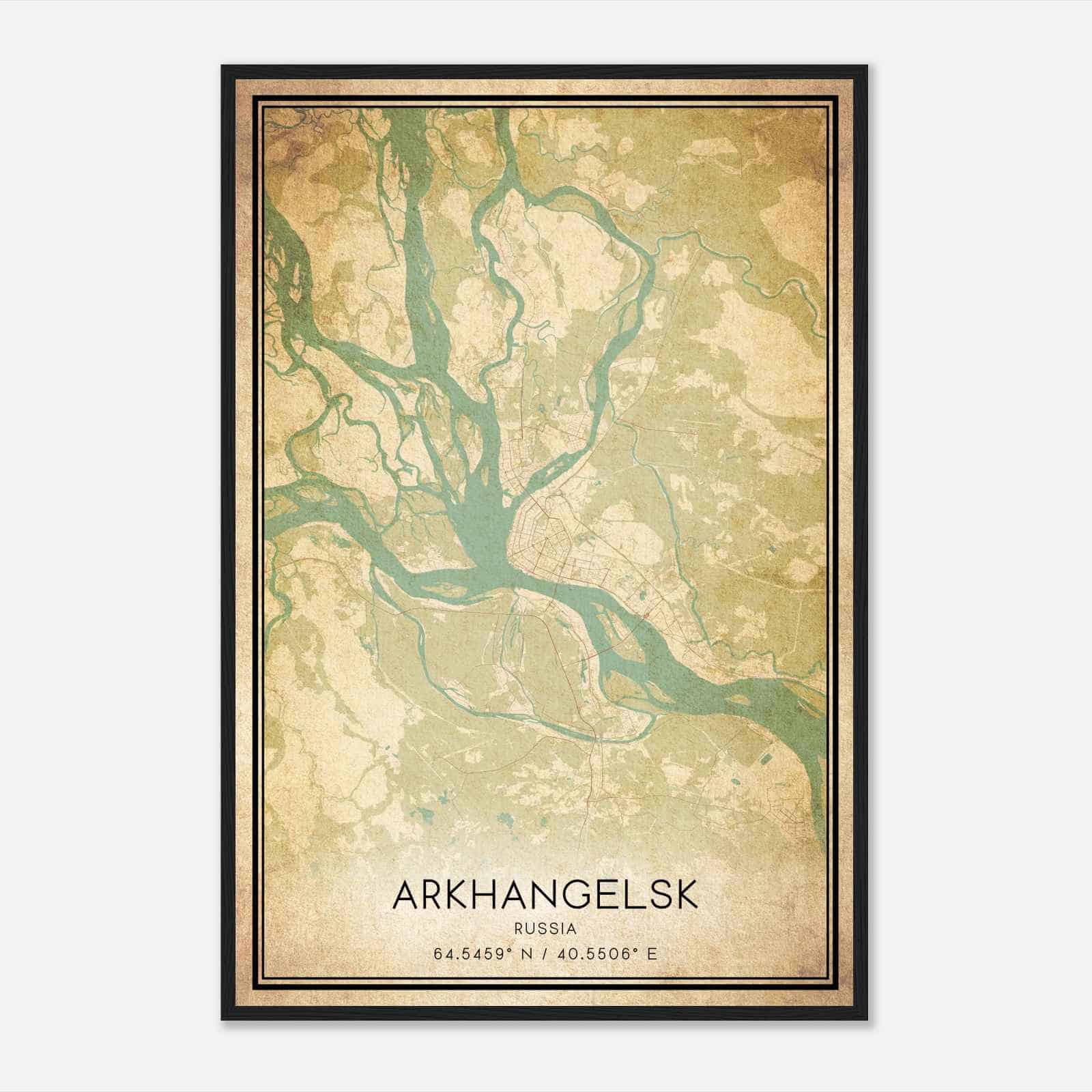 Vintage Arkhangelsk Russia Map Poster, Arkhangelsk City Road Wall Art Print