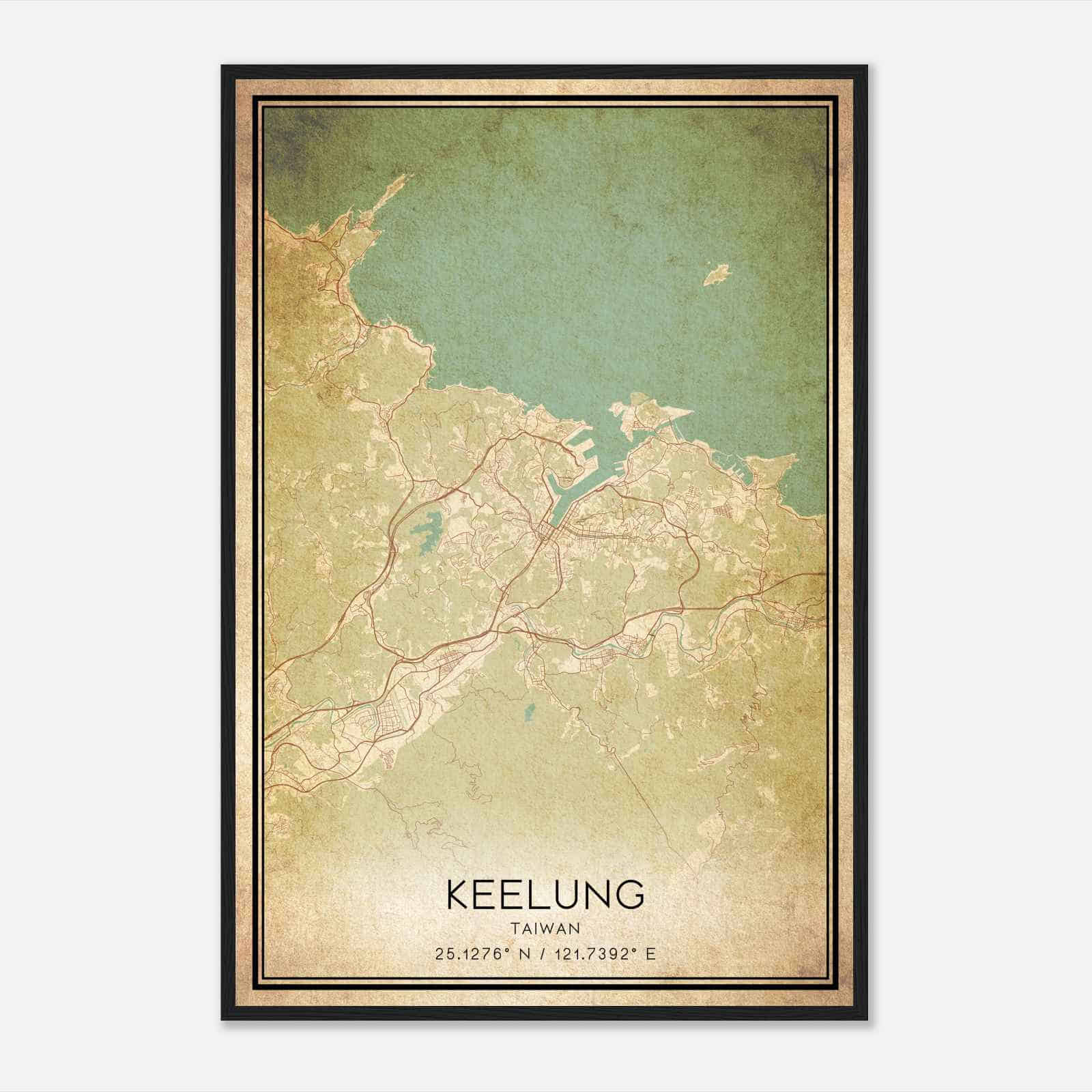 Vintage Keelung Taiwan Map Poster, Keelung City Road Wall Art Print