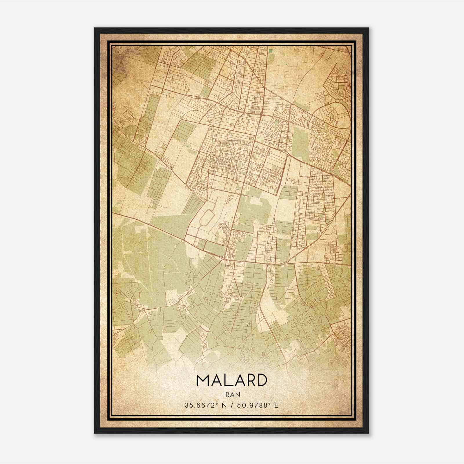 Vintage Malard Iran Map Poster, Malard City Road Wall Art Print