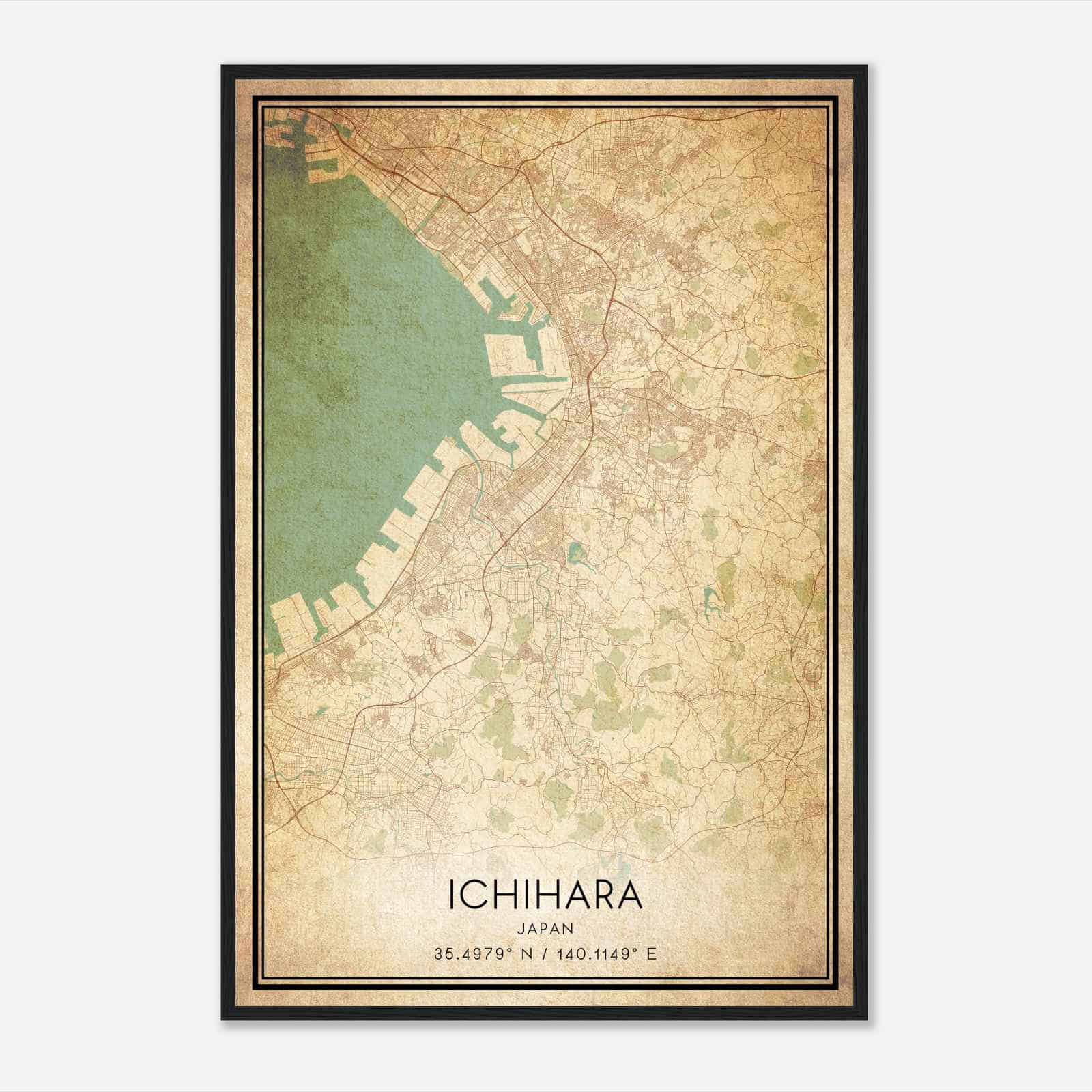 Vintage Ichihara Japan Map Poster, Ichihara City Road Wall Art Print