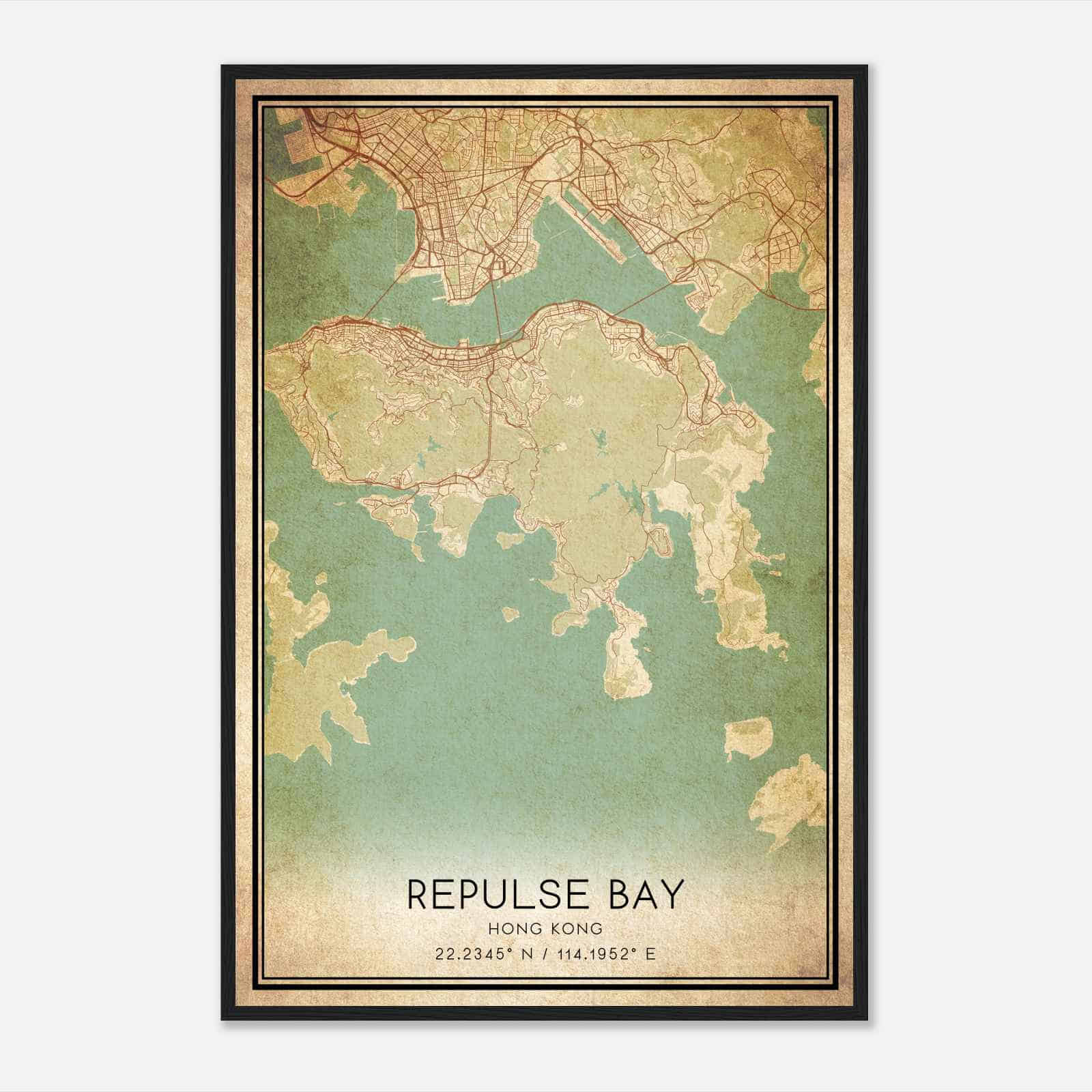 Vintage Repulse Bay Hong Kong Map Poster, Repulse Bay City Road Wall Art Print