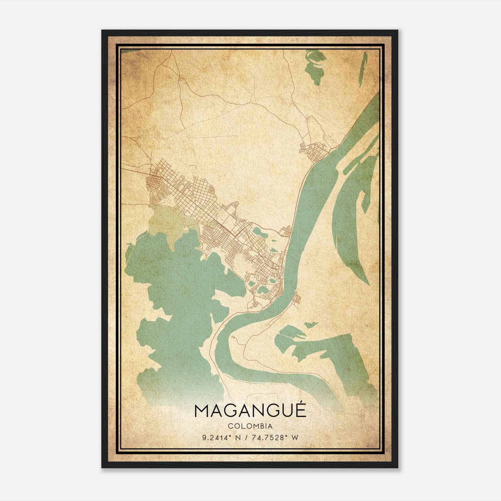 Vintage Magangue Colombia Map Poster, Magangue City Road Wall Art Print