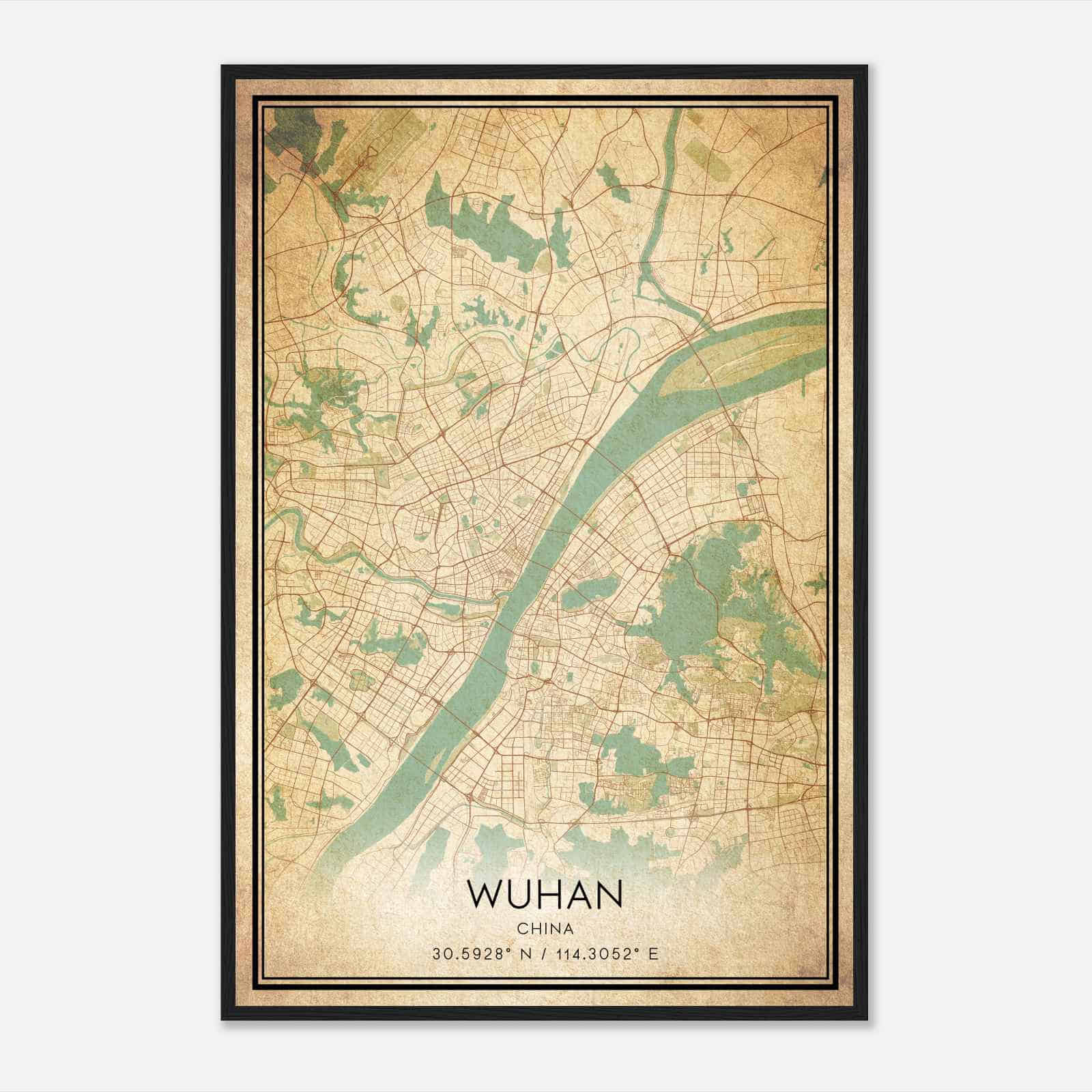 Vintage Wuhan China Map Poster, Wuhan City Road Wall Art Print
