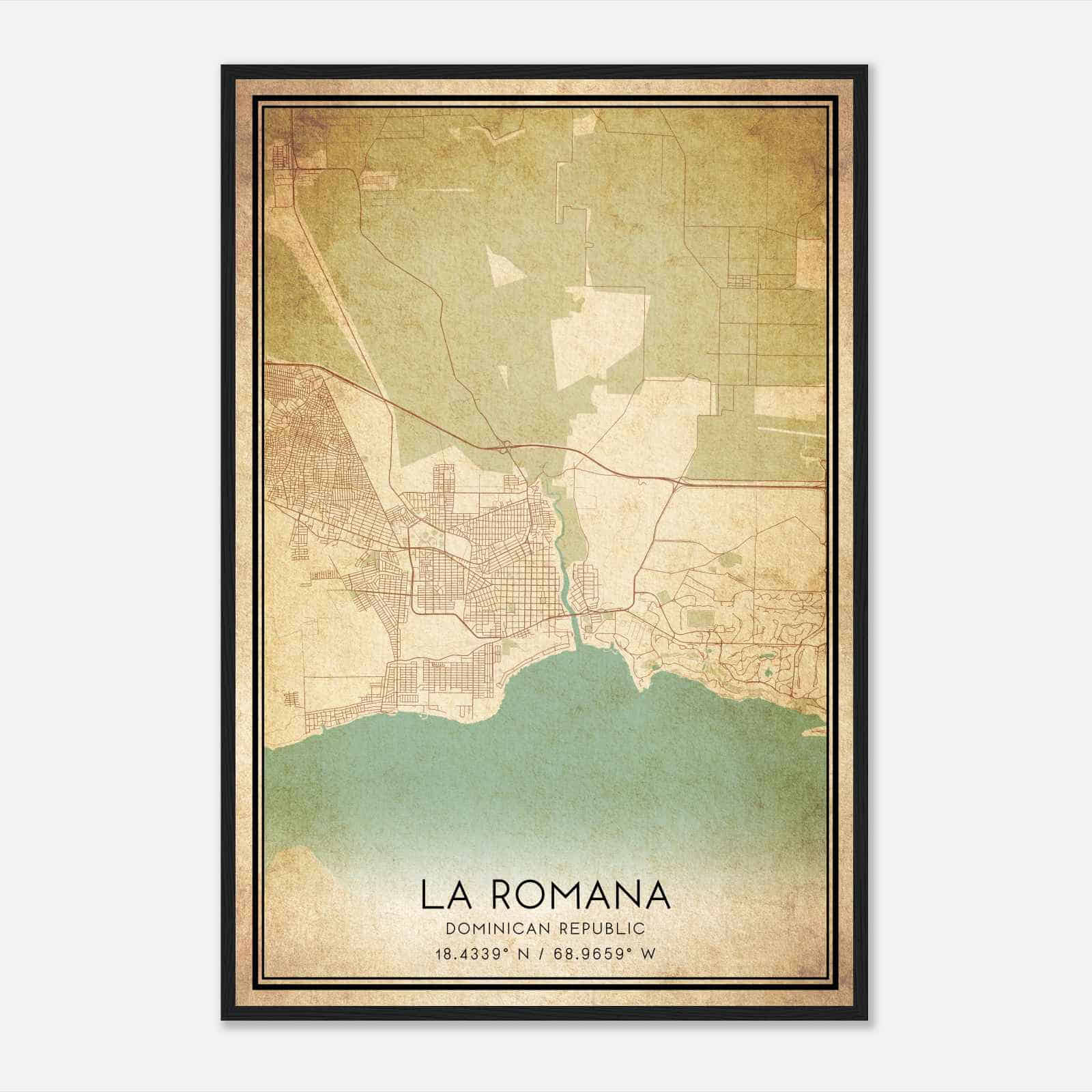 Vintage La Romana Dominican Republic Map Poster, La Romana City Road Wall Art Print