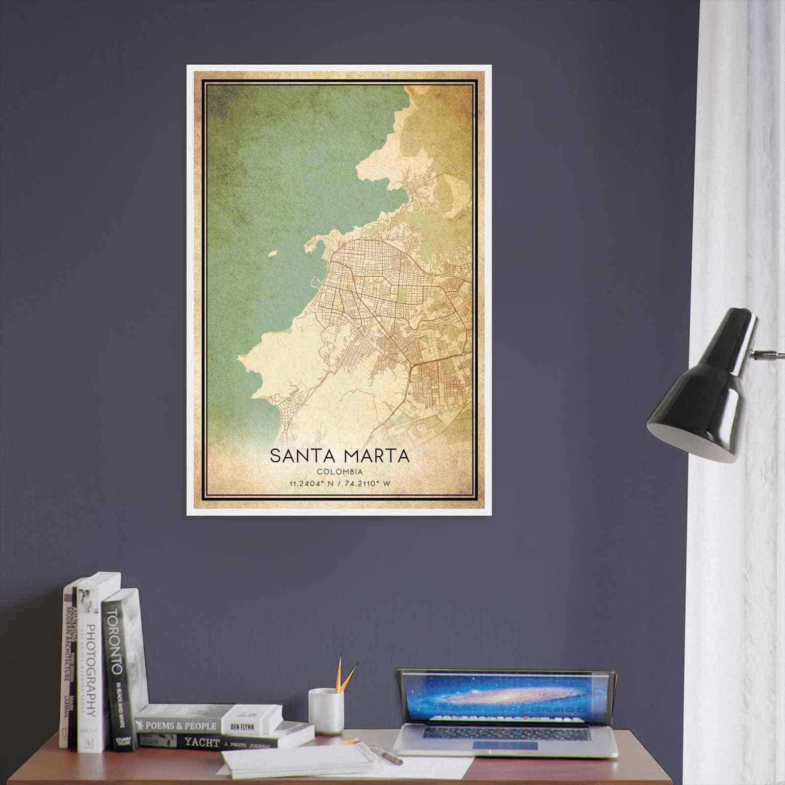 Vintage Santa Marta Colombia Map Poster, Santa Marta City Road Wall Art Print
